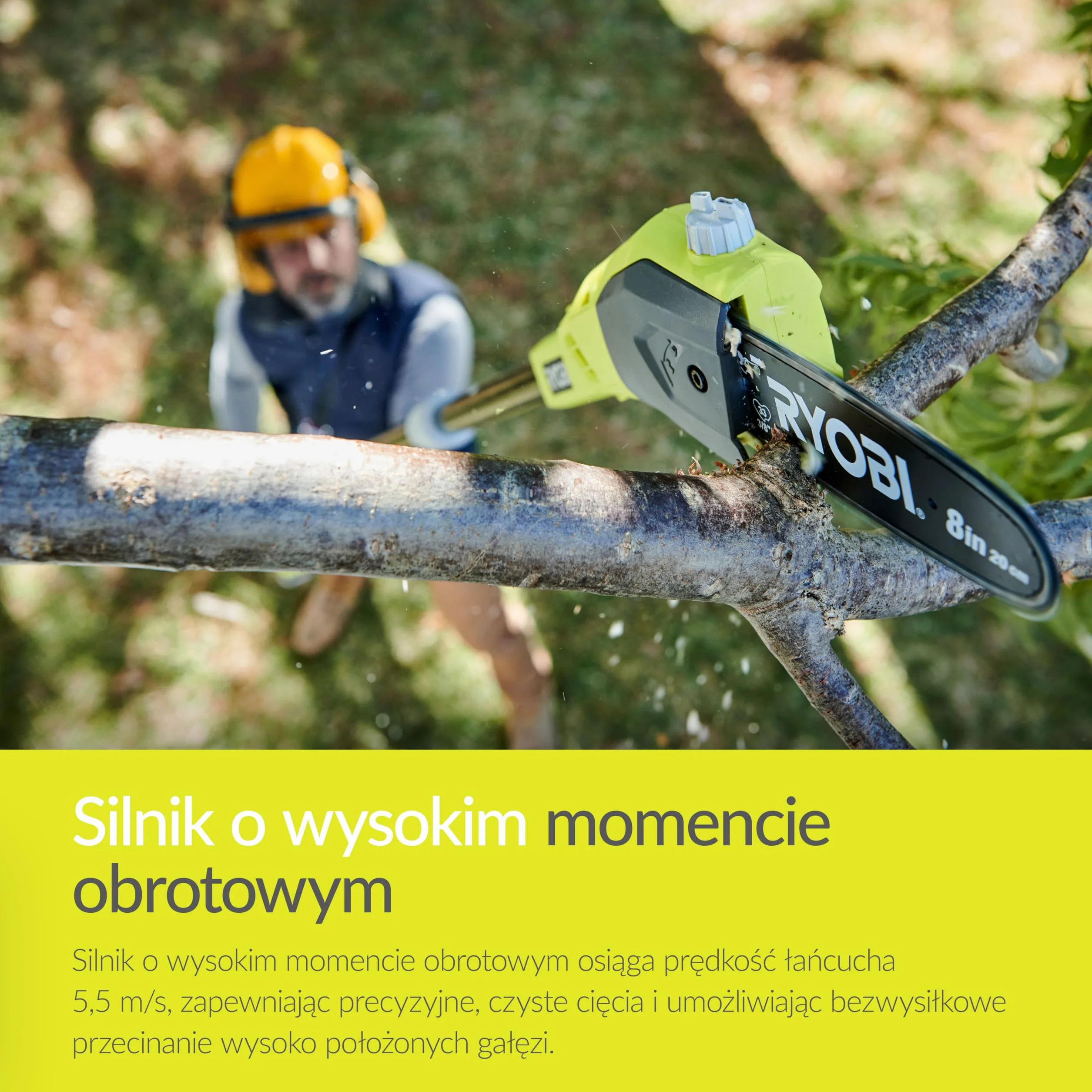 Ryobi Pilarka do Gałęzi 18 V OPP1820 Wysięgnik Długość Prowadnicy 20 cm Regulowana Długość Trzonka 3 m bez Akumulatora