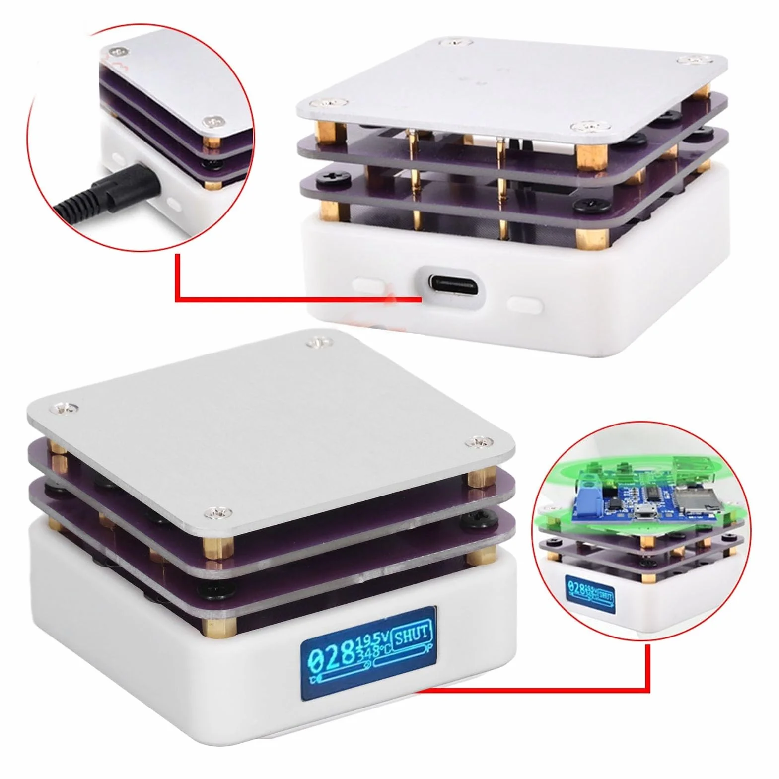 Fockety Płyta lutownicza, 20 V, 5,6 cm x 5,6 cm, elektryczna płyta grzewcza z wyświetlaczem LED, lutownica lutownicza do naprawy elektronicznej