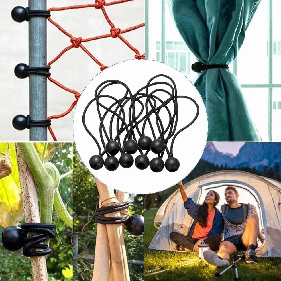Luxiremi 20 sztuk sznurków bungee z kulkami, 15 cm lateksowe krawaty bungee Heavy Duty Tarpaulin Ball Bungee do brezentu, plandeku kempingowego i przedmiotów gospodarstwa domowego (czarne)