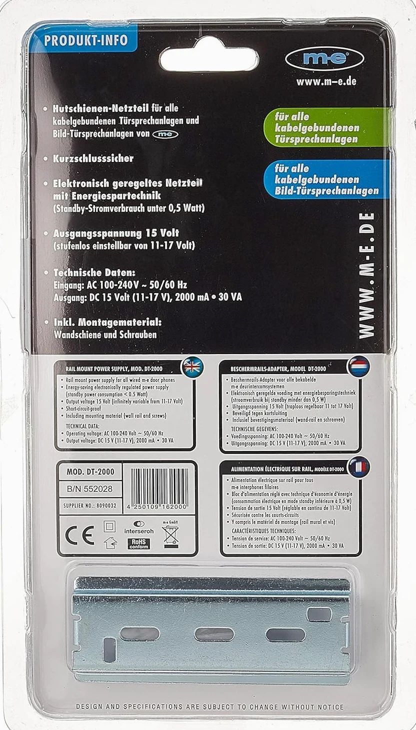 m-e Elektroniczny zasilacz na szynę DIN DT-2000