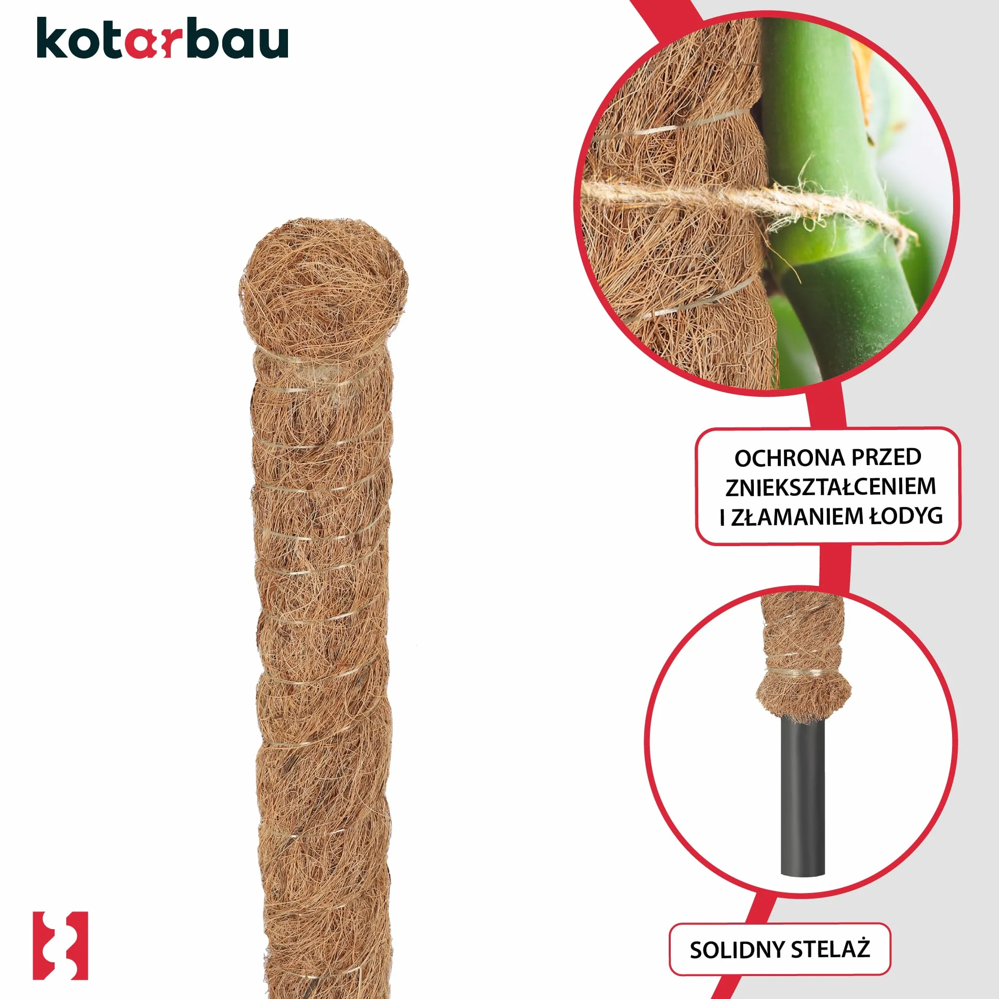 KOTARBAU Podpora Kokosowa do Roślin ⌀ 2,5 x 100 cm Palik z Włókna Kokosowego