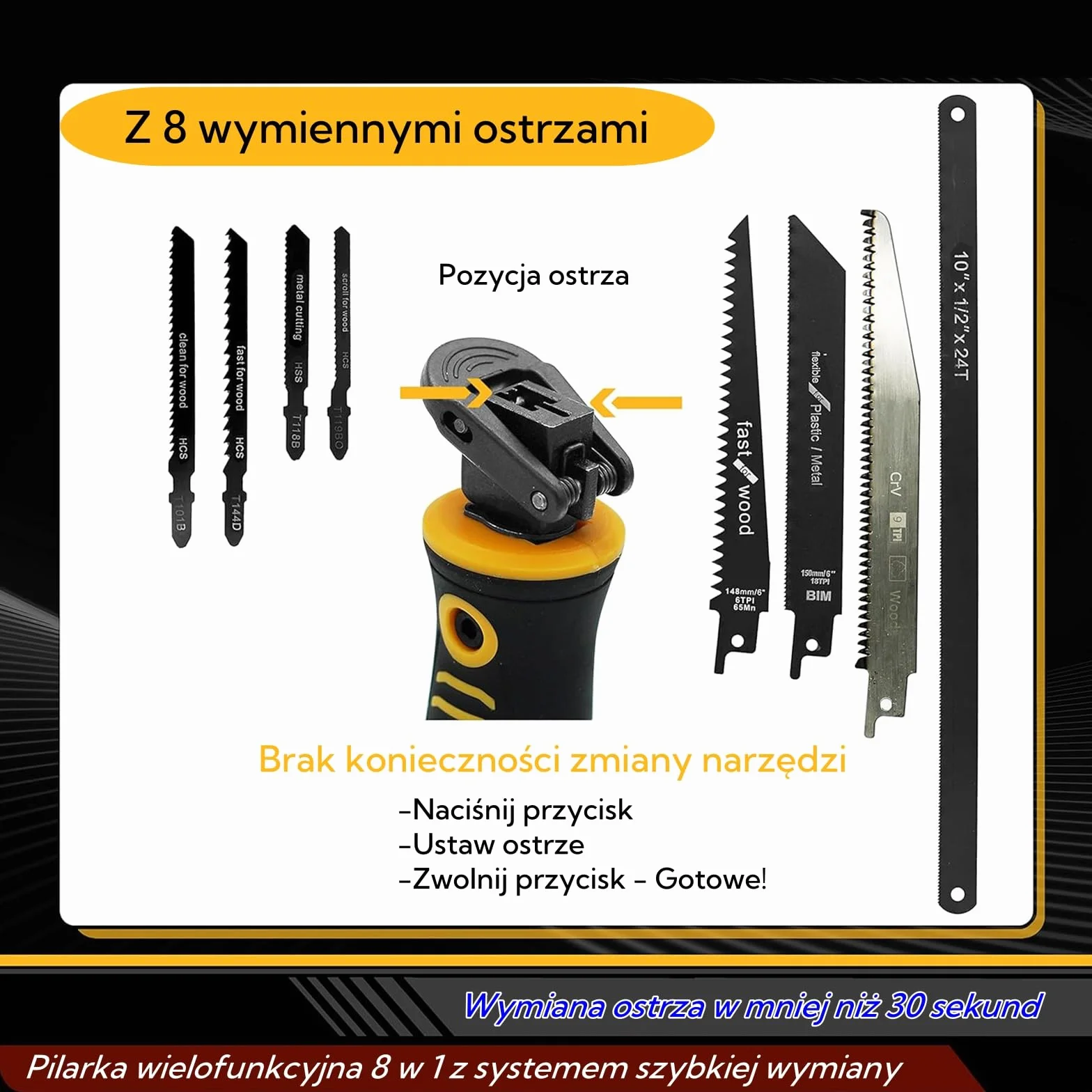 Magicbox Piła do Metalu 8 w 1 z Wymiennymi Ostrzami - System Samoblokujący & Ergonomiczny Uchwyt - Do Cięcia Metalu, Drewna, Płyty G-K, Plastiku