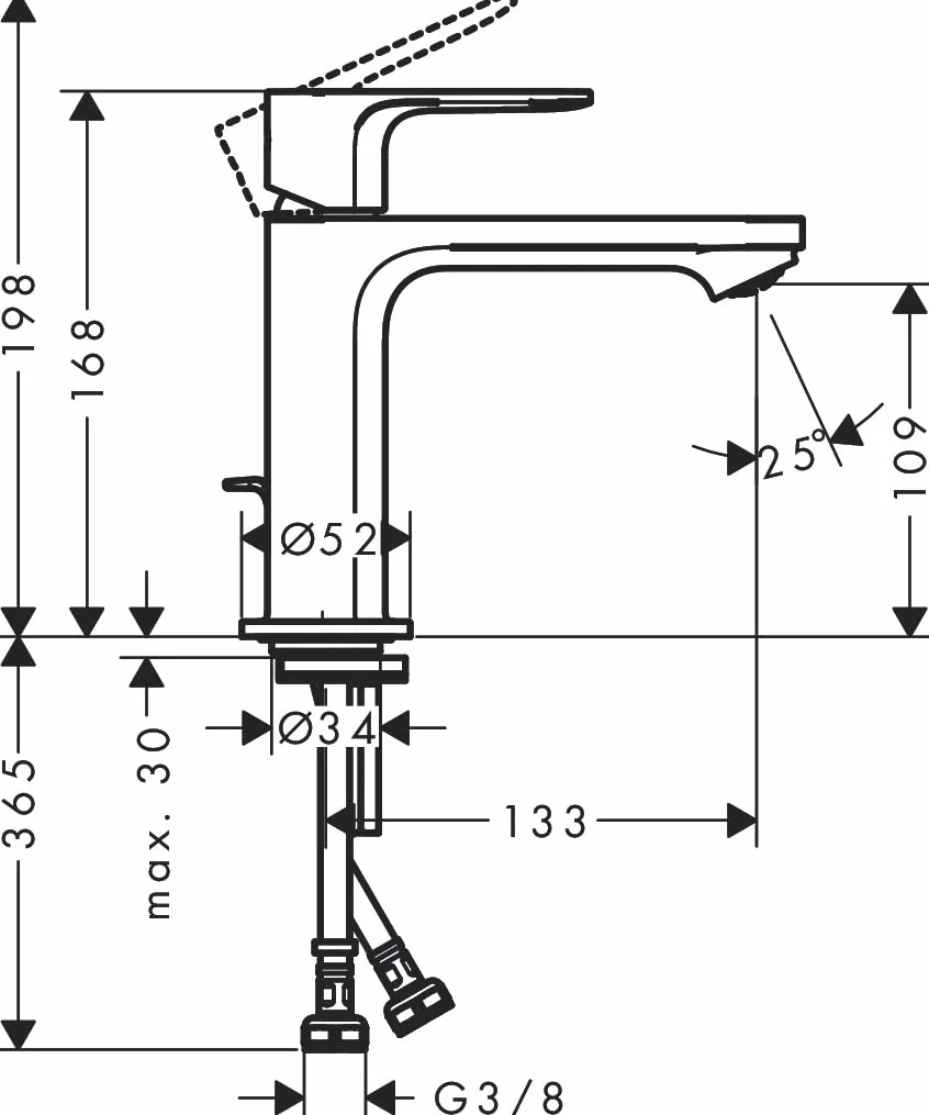 hansgrohe Rebris S 72588670 bateria umywalkowa z odpływem z drążkiem pociąganym, energooszczędna (CoolStart), kran łazienkowy z wysokością wylotu 109 mm, bateria umywalkowa oszczędzająca wodę