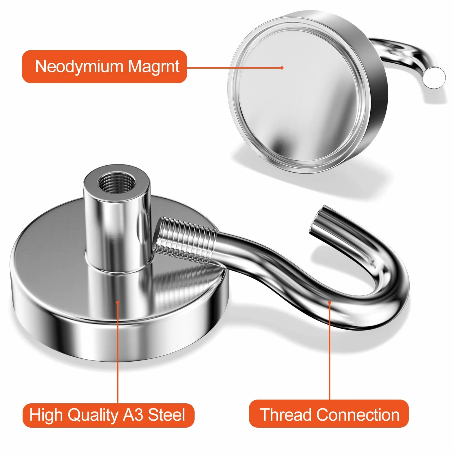Newaner 6 sztuk haczyków magnetycznych 32 mm, udźwig 34 kg, bardzo mocne haczyki magnetyczne, zdejmowane, magnesy neodymowe, okrągłe haczyki do kuchni, grilla, szafki, lodówki, nierdzewne, duże