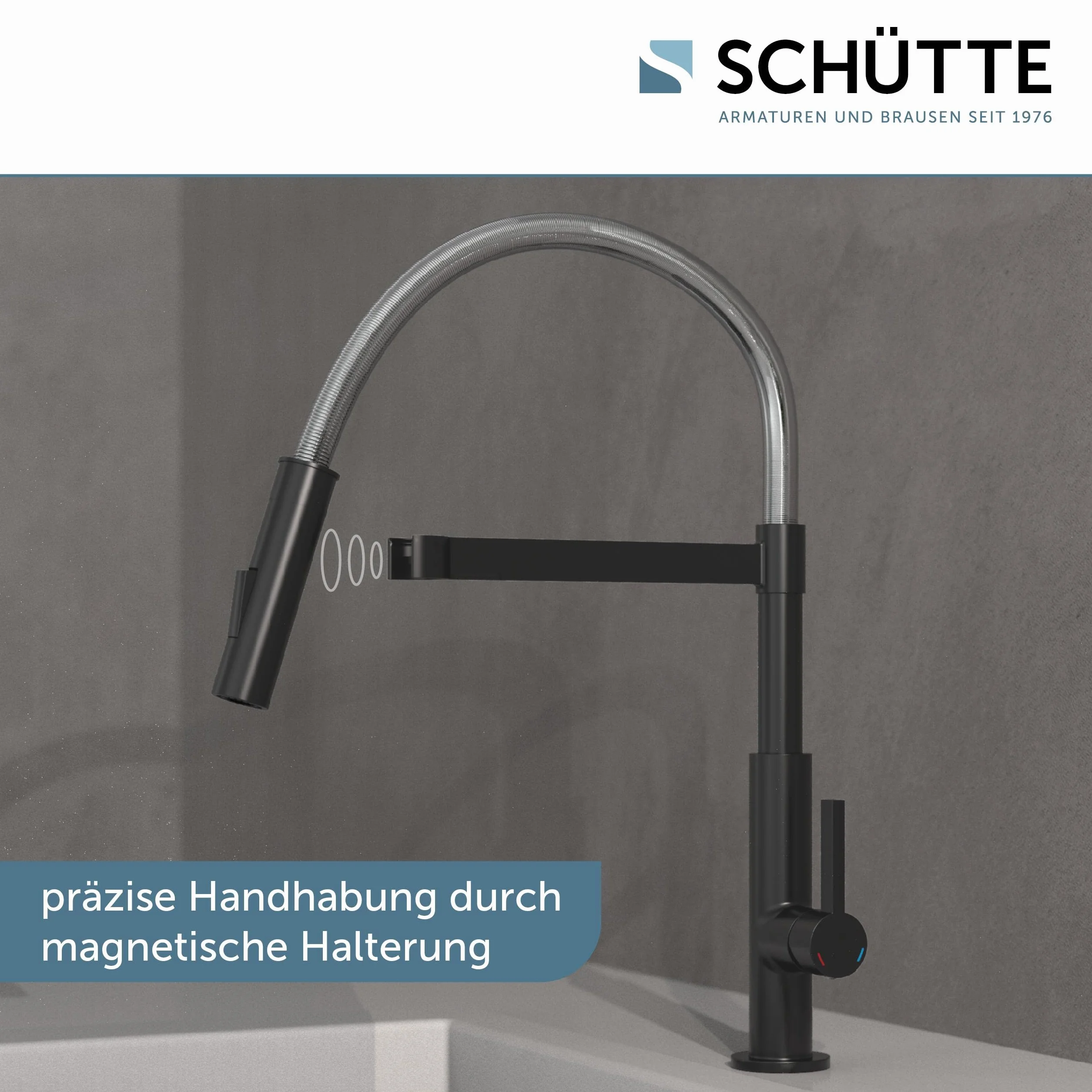 Schütte 79146 Miami Armatura Kuchenna 360°, Bateria Jednouchwytowa z Wysuwaną, Magnetyczną Słuchawką do Naczyń, Bateria Mieszakowa do Zlewozmywaka, Kran Kuchenny, Kolor Czarny