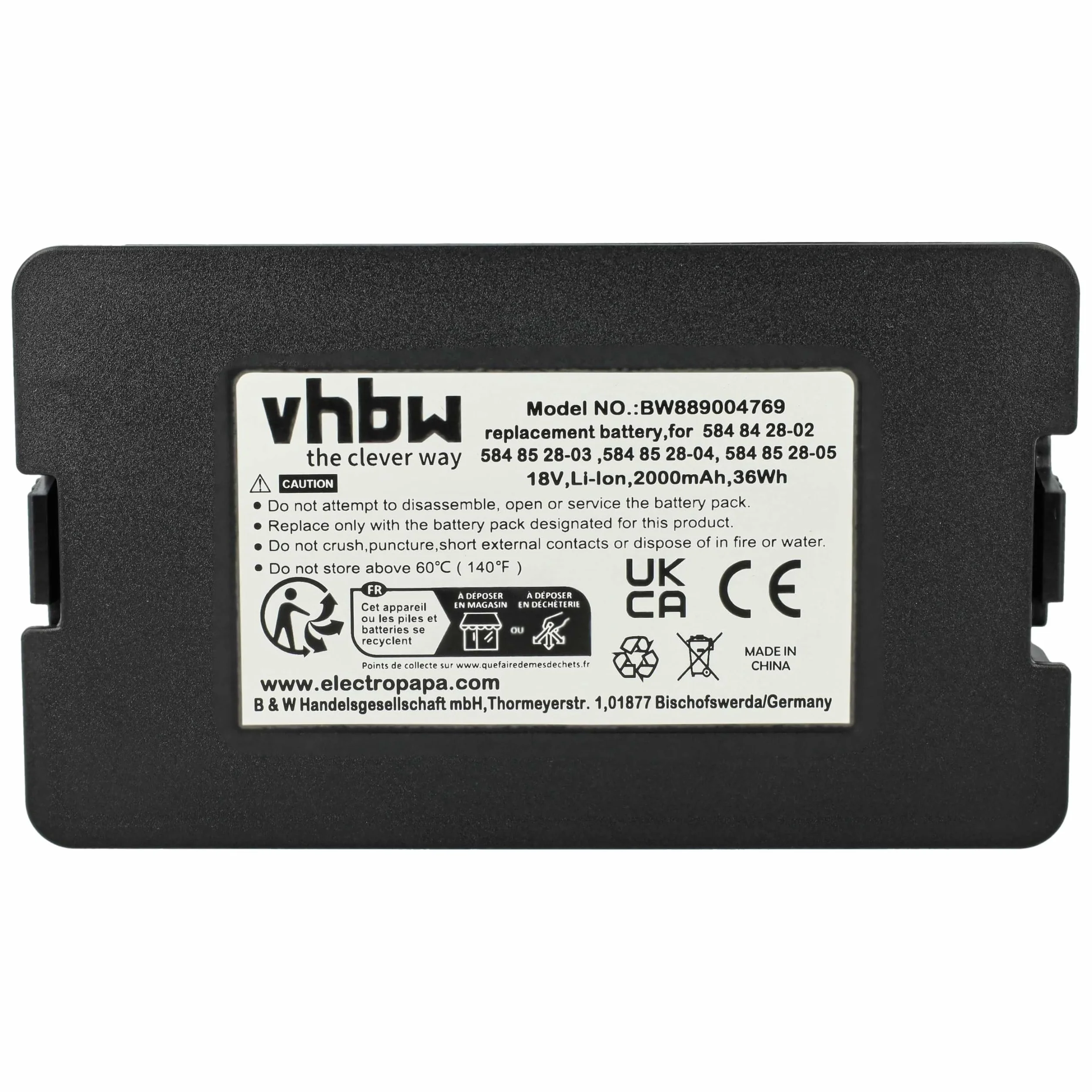 vhbw Akumulator zamienny do Husqvarna 590 21 42-02, 584 85 28-04, 5902142-02, 584 85 28-05 do robotów trawnikowych (2Ah, 18V, litowo-jonowy)
