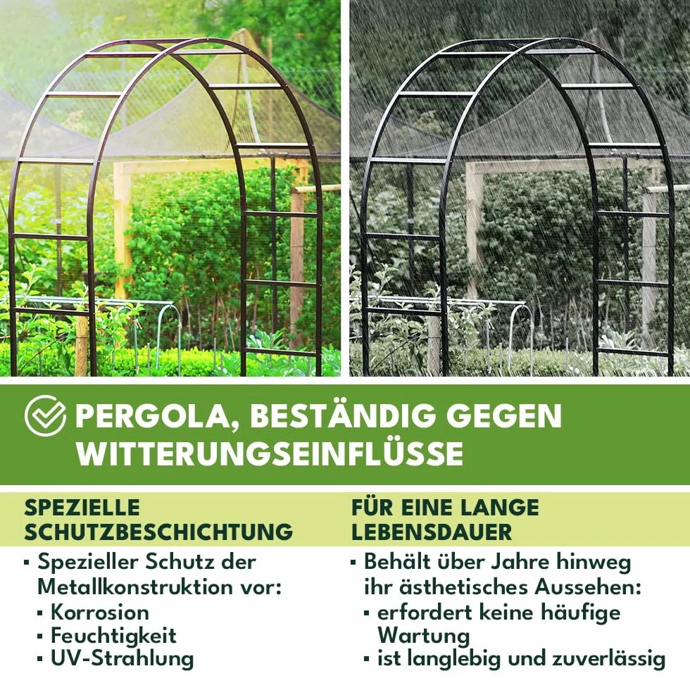 KRUMAD Pergola Ogrodowa na Róże 240x140x38 cm, Stabilna Metalowa Konstrukcja, Odporny na Warunki Atmosferyczne Stelaż, Podpora do Róż, Winorośli i Pnączy, Łatwy Montaż, Idealna do Ogrodu i Tarasu