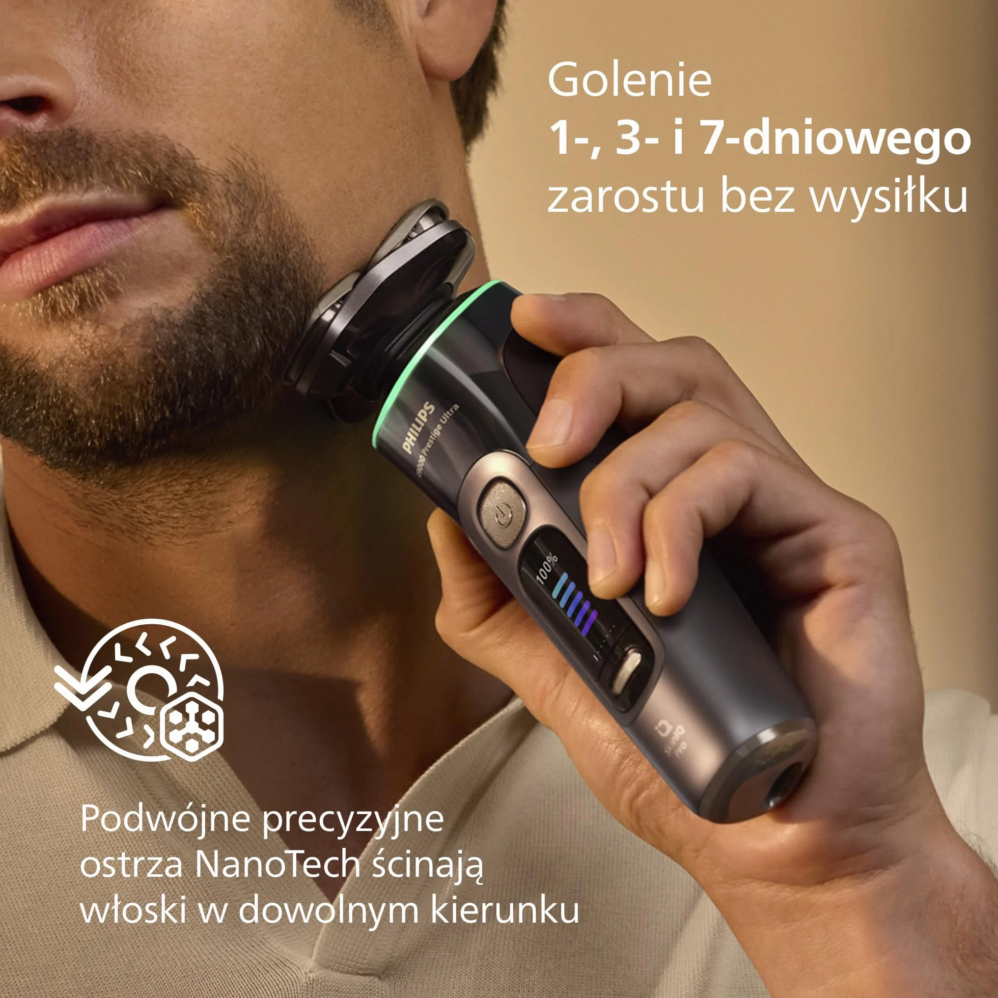 Philips Shaver i9000 Prestige Ultra, golarka elektryczna do golenia na sucho i mokro z technologią Skin IQ Pro, System Triple Lift & Cut, obrotowe 360º ostrza, 5 trybów golenia, Model XP9402/11