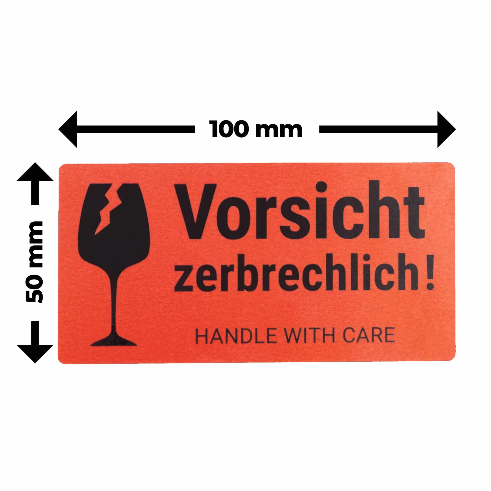 Etykiety ostrzegawcze na rolce 100 x 50 mm – 500 – uwaga k! Handle with care – Fragile Attention naklejka na wysyłkę – niebezpieczeństwo pęknięcia – neon jasnoczerwony – naklejki na paczkę