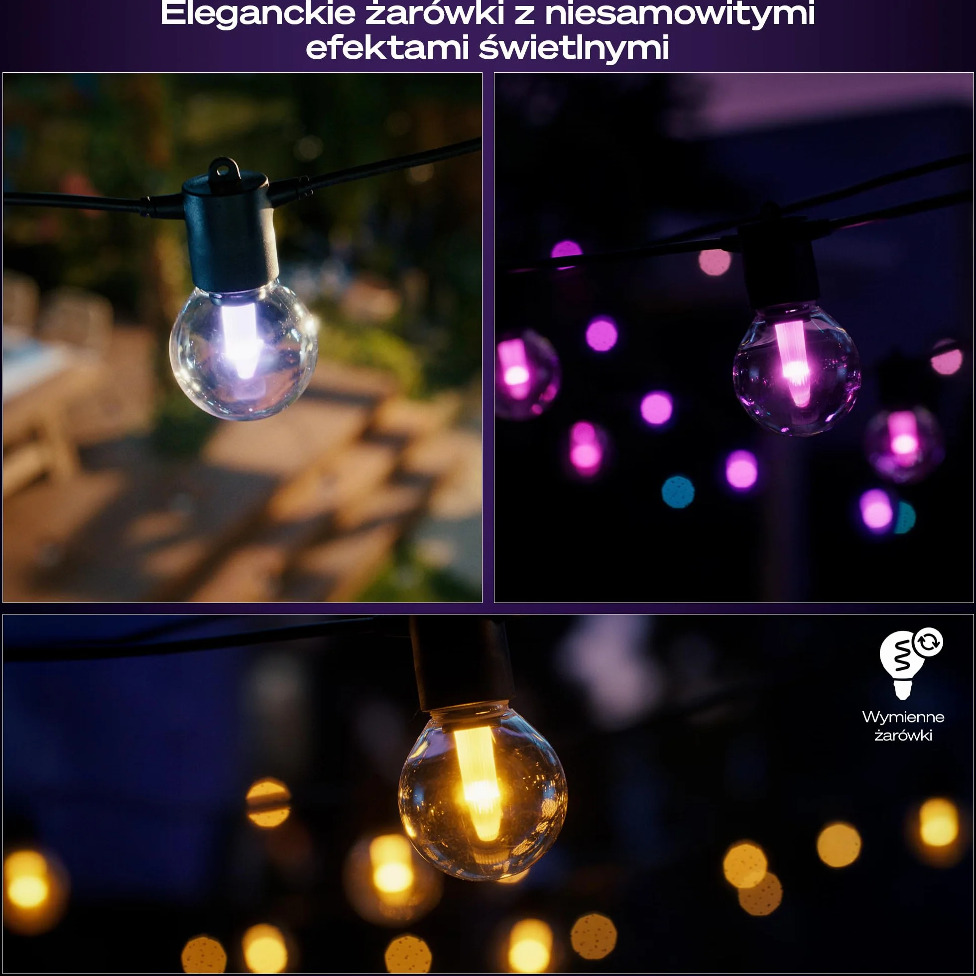Philips Hue Festavia Globe Oświetlenie Zewnętrzne 7M 10 Żarówek Ściemniane Kompatybilne z Alexa Google Assistant Apple Home