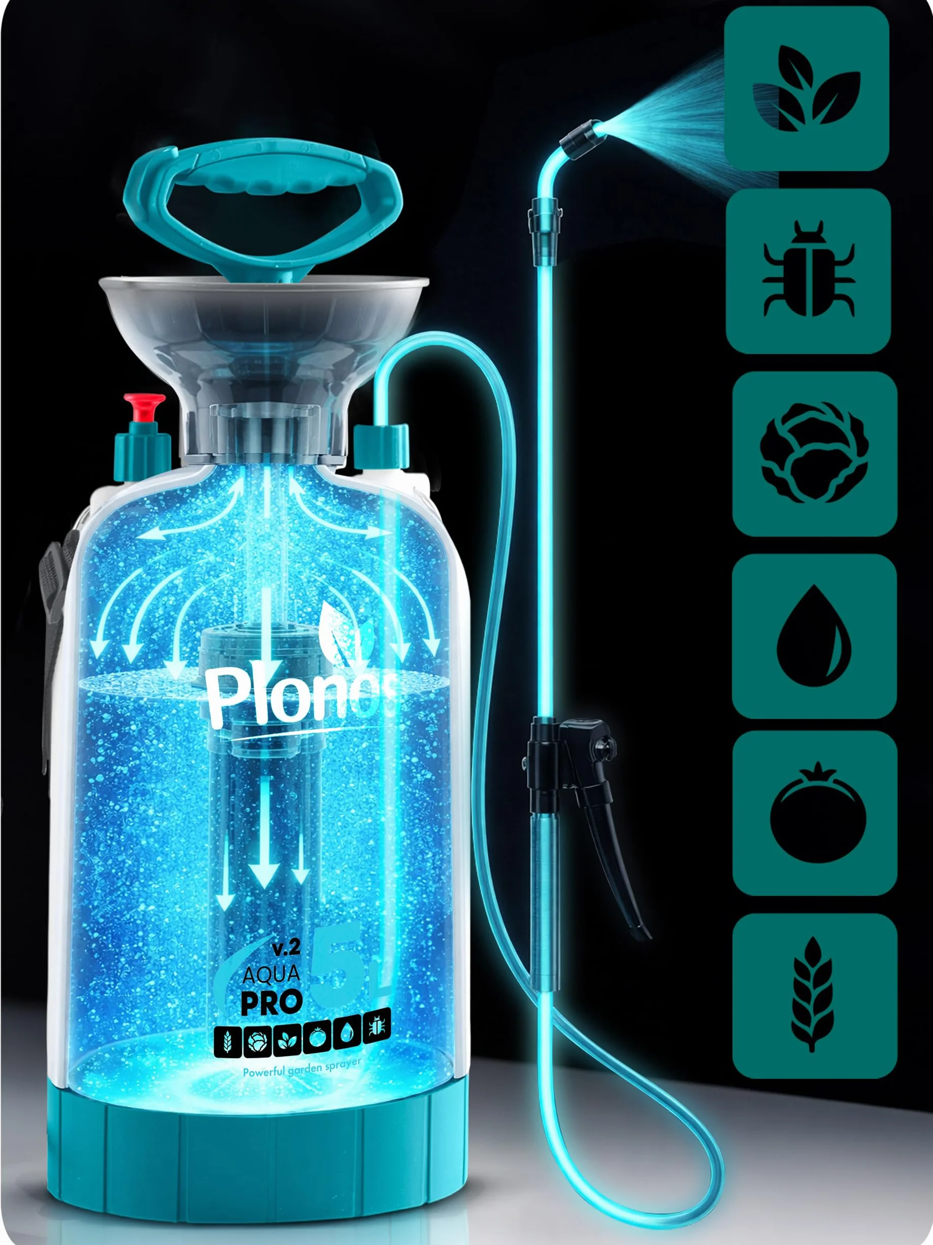 Aqua Pro Opryskiwacz Ciśnieniowy Ogrodowy 5 l Mosiężna Dysza Regulowana Lanca Stal Nierdzewna 83 cm
