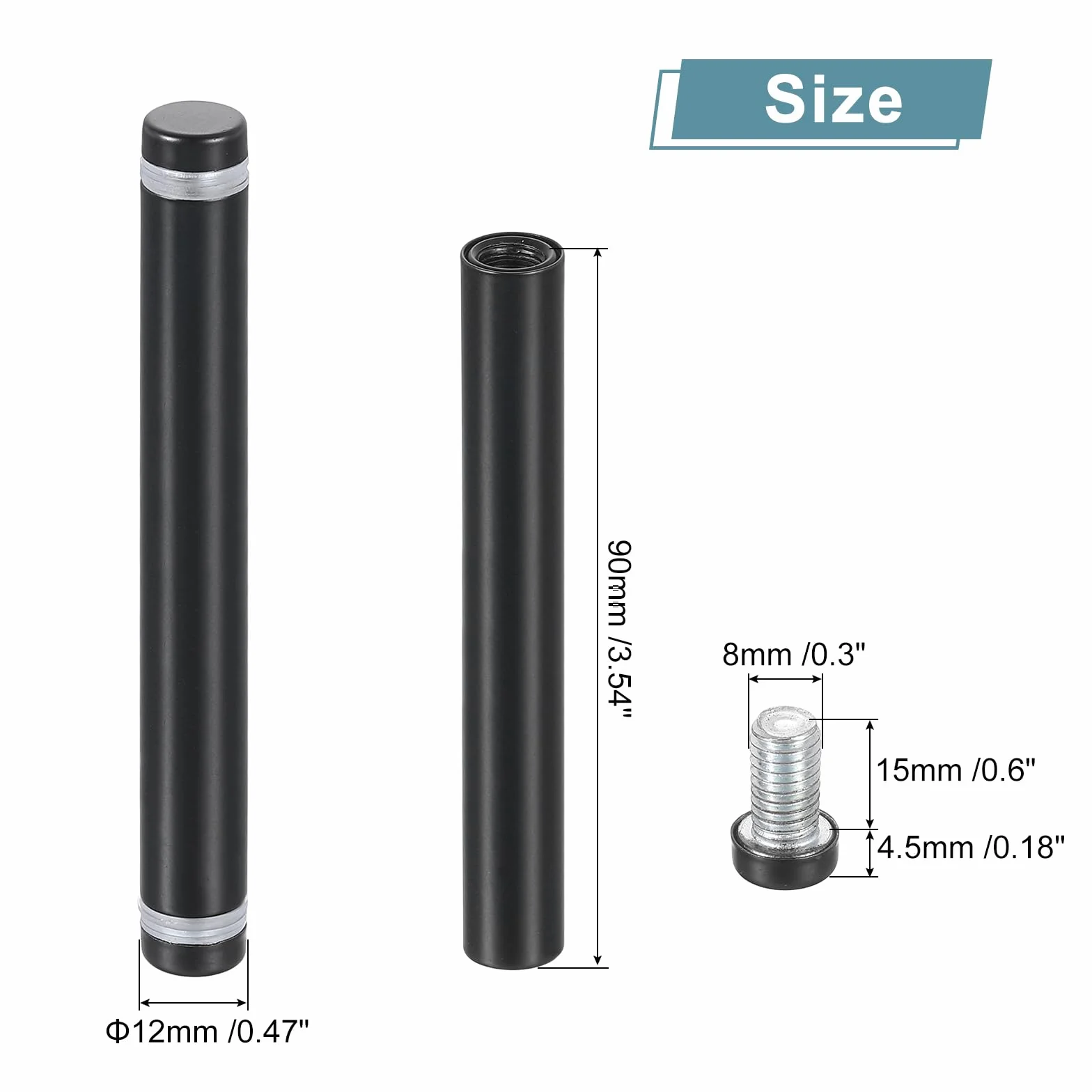 QUARKZMAN 4 szt. śruby ze stali nierdzewnej, 1/2" x 4" śruby reklamowe podwójna głowica ze stali nierdzewnej Stojaki dystansowe do tablic ze szkła akrylowego uchwyt na kubek, czarny