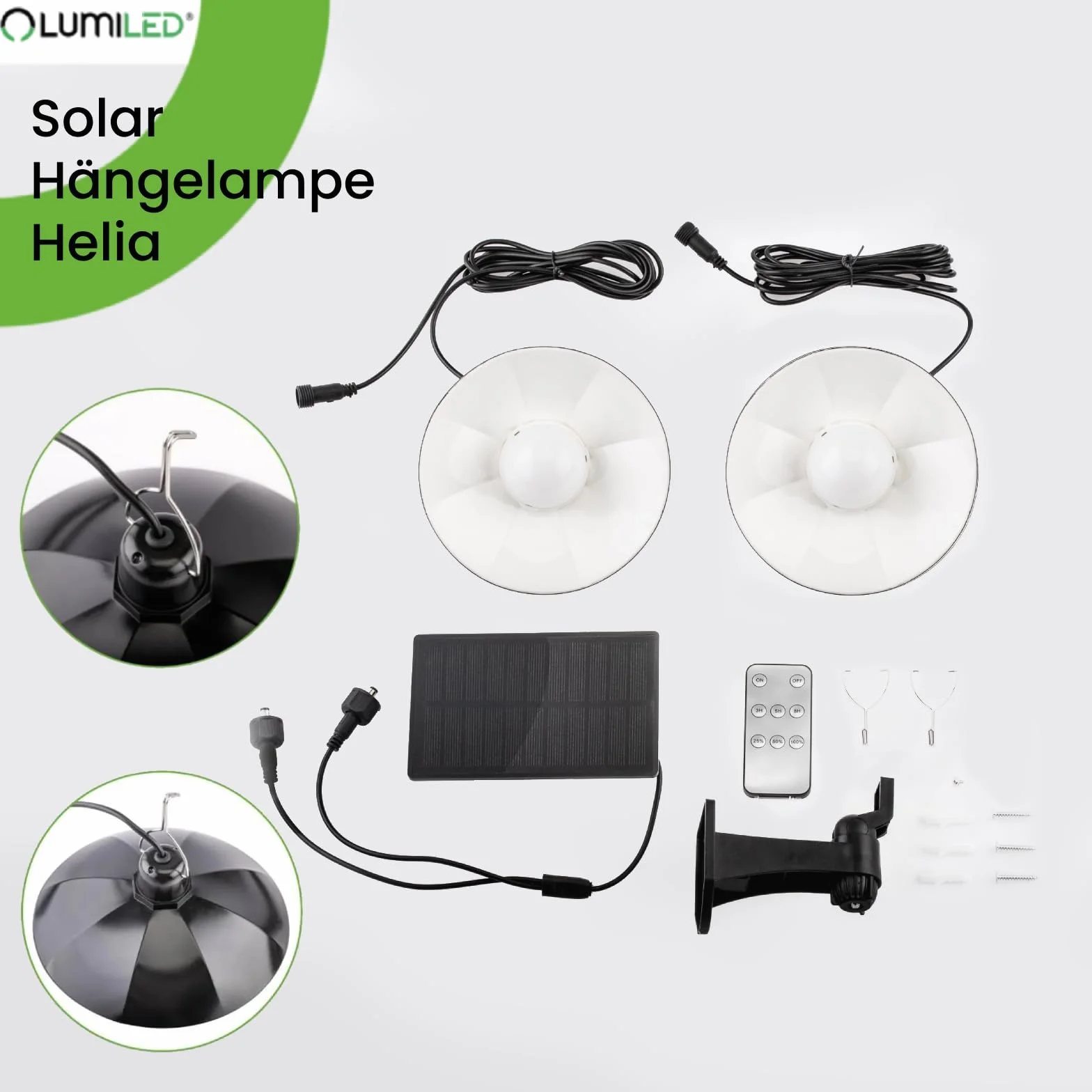 Lumiled 2x lampa wisząca solarna, lampa wisząca na zewnątrz IP44 2400mAh żyrandol do ogrodu taras balkon altana neutralna biel 4000K