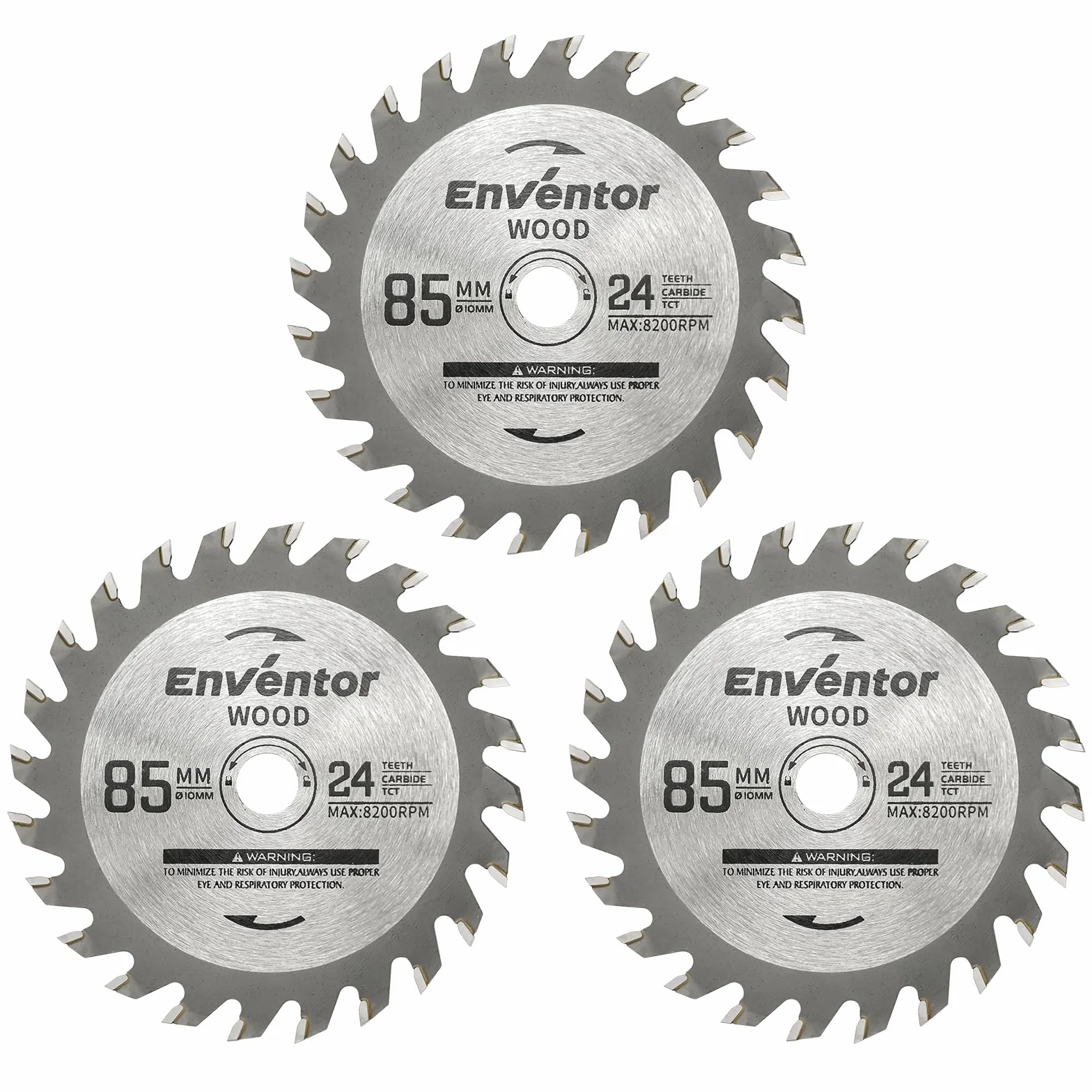 Enventor 3 szt. brzeszczoty TCT 24T do drewna, 85 mm x 10 mm, końcówka z węglika wolframu, mini piła tarczowa do cięcia drewna, kompatybilna z Enventor 76601L