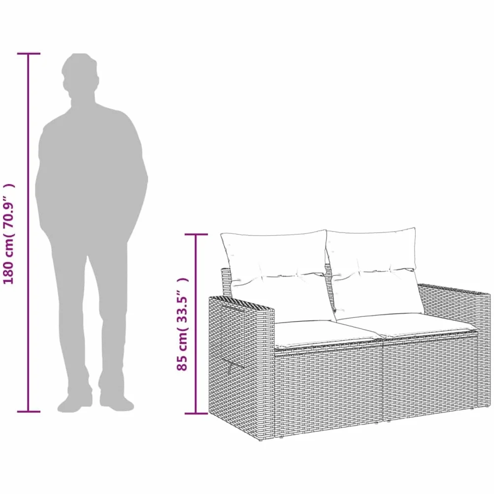 vidaXL Sofa ogrodowa z poduszkami, 2-osobowa, szara, polirattan, kanapa ogrodowa, siedzisko ogrodowe, 2-osobowa sofa ogrodowa, kanapy ogrodowe