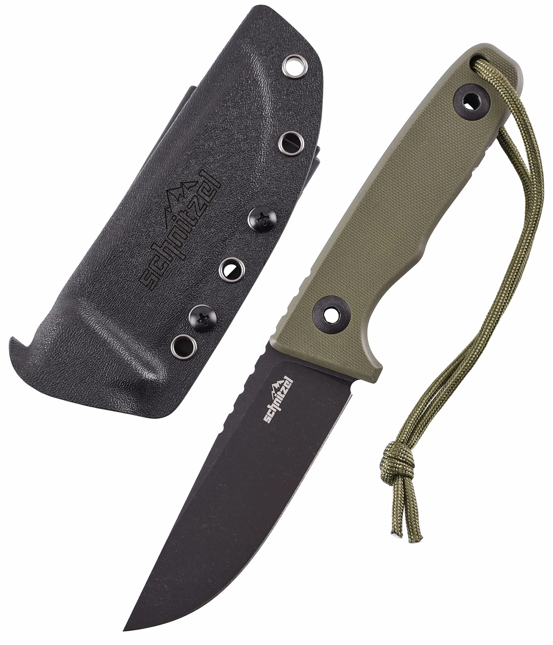 SCHNITZEL TRI nóż outdoorowy z pochwą Kydex i systemem nośnym Dangler – nóż Bushcraft, nóż outdoorowy, nóż rekreacyjny dla dorosłych (zielony)