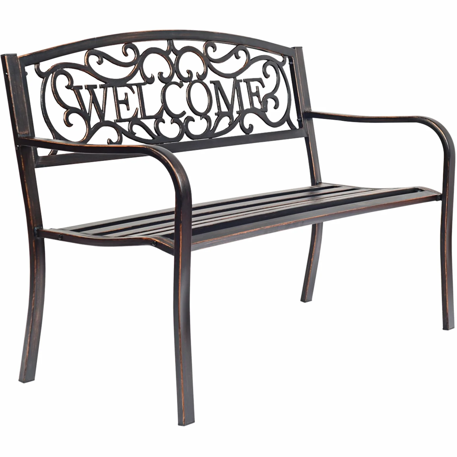 COSTWAY Ławka ogrodowa metalowa żeliwna na 2-3 osoby z oparciem i podłokietnikami 127x63.5x89 cm