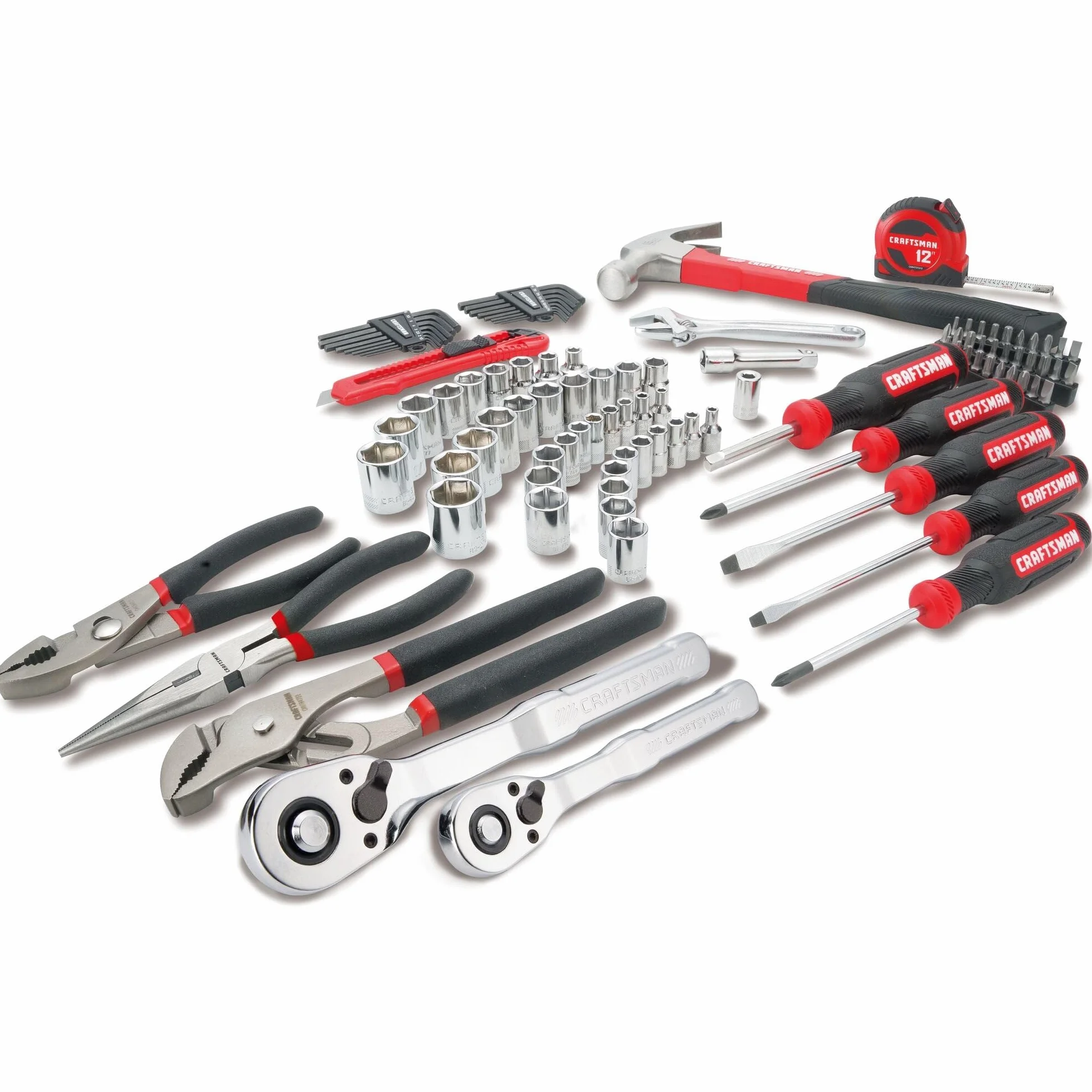CRAFTSMAN 102-częściowy zestaw narzędzi do domu i samochodu, trwały zestaw narzędzi ręcznych z gniazdami metrycznymi/SAE (CMMT99449)