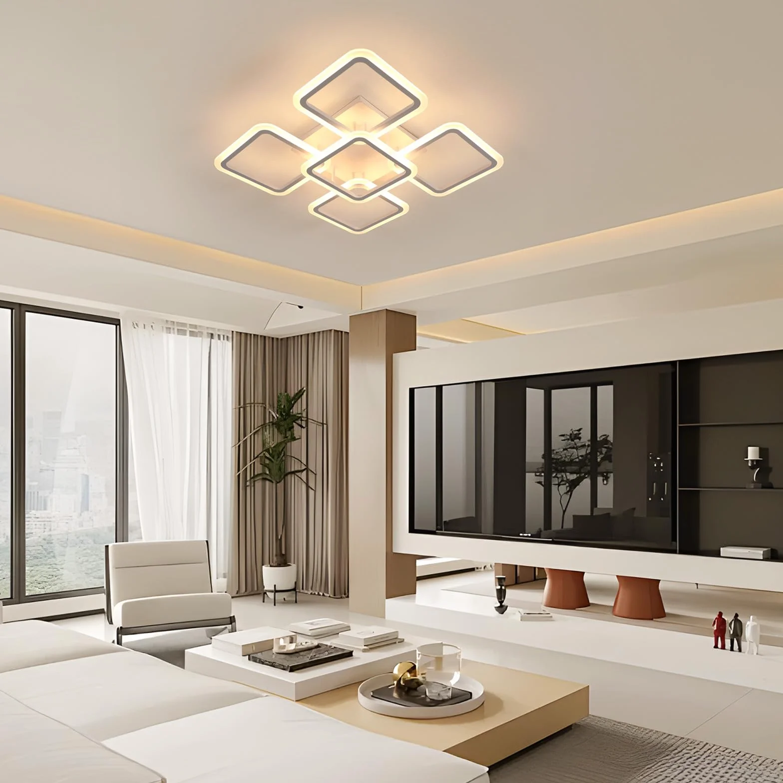 Comely Regulowany Plafon LED, Biały 5 Kwadratowy 57W 6400LM Lampa Sufitowa LED Z Pilotem 3000K-6500K, Nowoczesna Oprawa Sufitowa Do Salonu, Sypialni, Jadalni