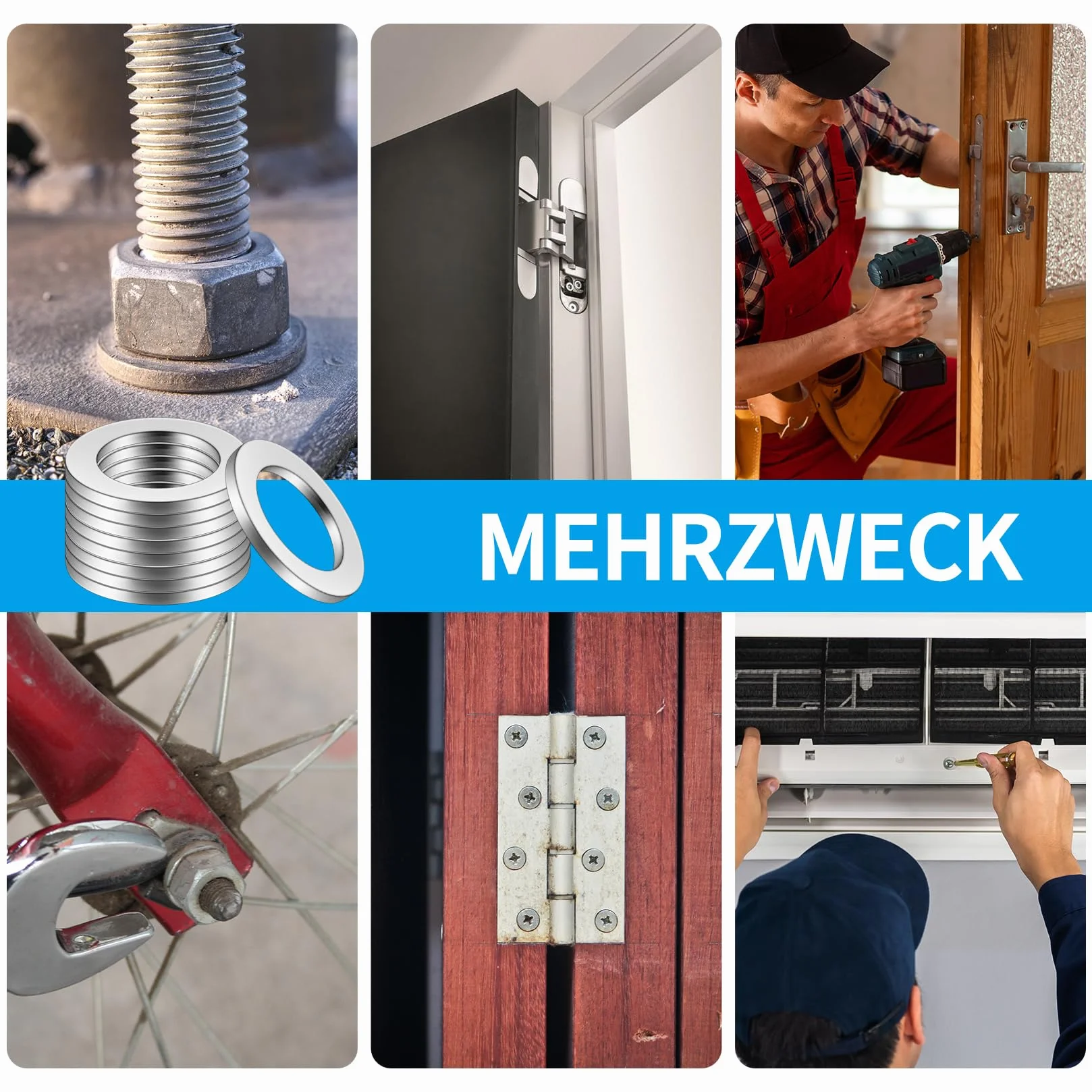Zestaw 40 Podkładek do Zawiasów, Pierścień montażowy drzwi pokojowych, Ø 10mm x 15mm, Podkładki Stalowe do Drzwi Standardowych, Akcesoria Montażowe