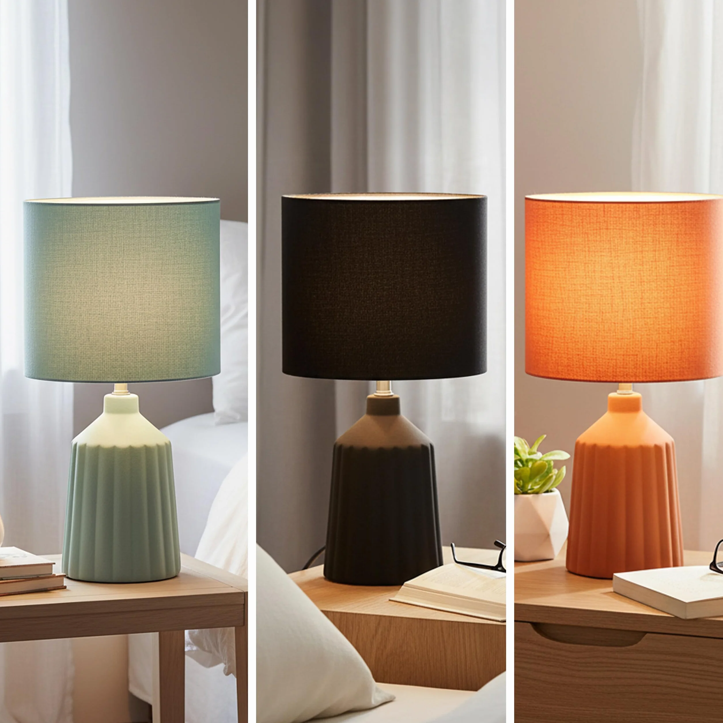 Relaxdays Lampa stołowa, wzorzysta podstawa ceramiczna, abażur z materiału, E27, wys. x śr.: 42 x 23 cm, lampka nocna z kablem, terakota