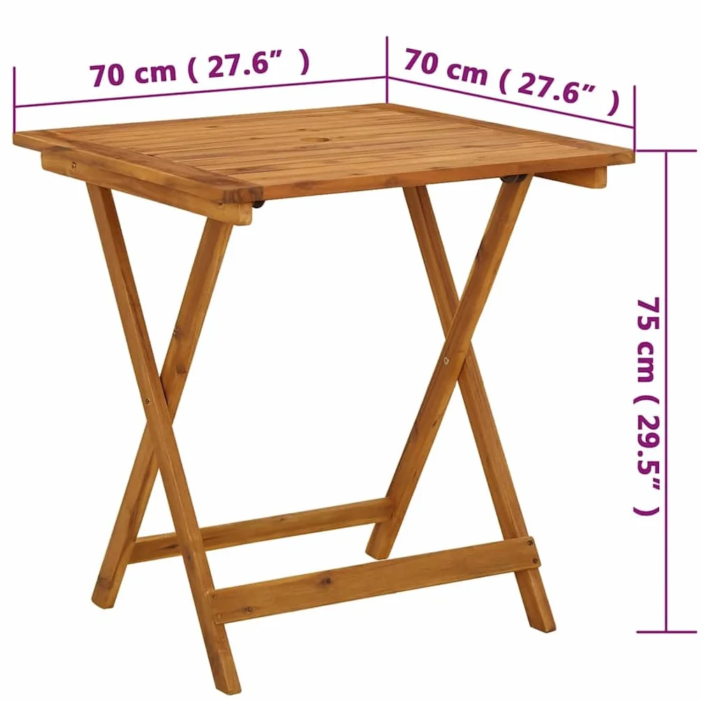 vidaXL Składany stół ogrodowy 70 x 70 x 75 cm lite drewno akacjowe