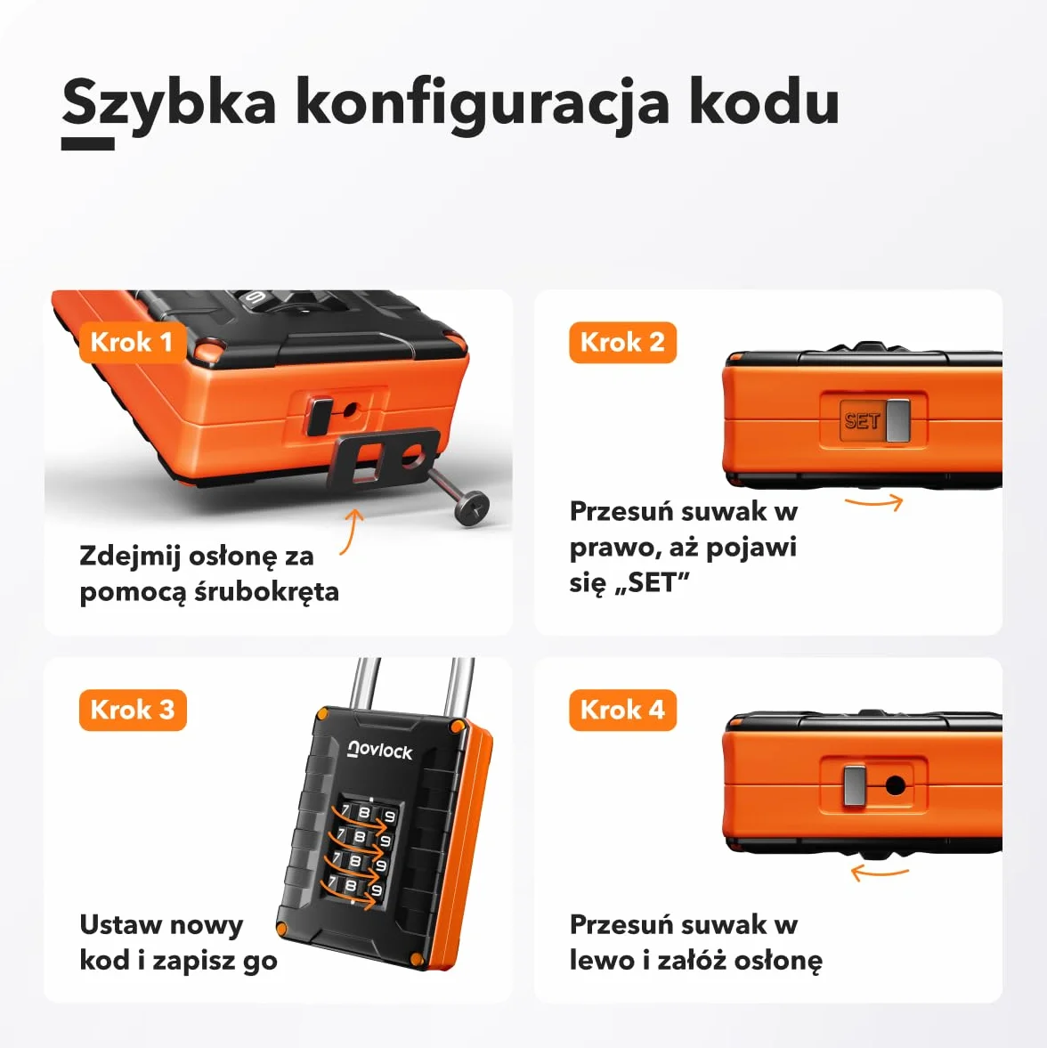 Kłódka Szyfrowa – 4-Cyfrowy Zamek Kombinacyjny do Szafek (Siłownia, Szkoła, Praca), Szaf, Pudełek Magazynowych, Schowków, Bram i Więcej – 1 szt., Czarny/Pomarańczowy