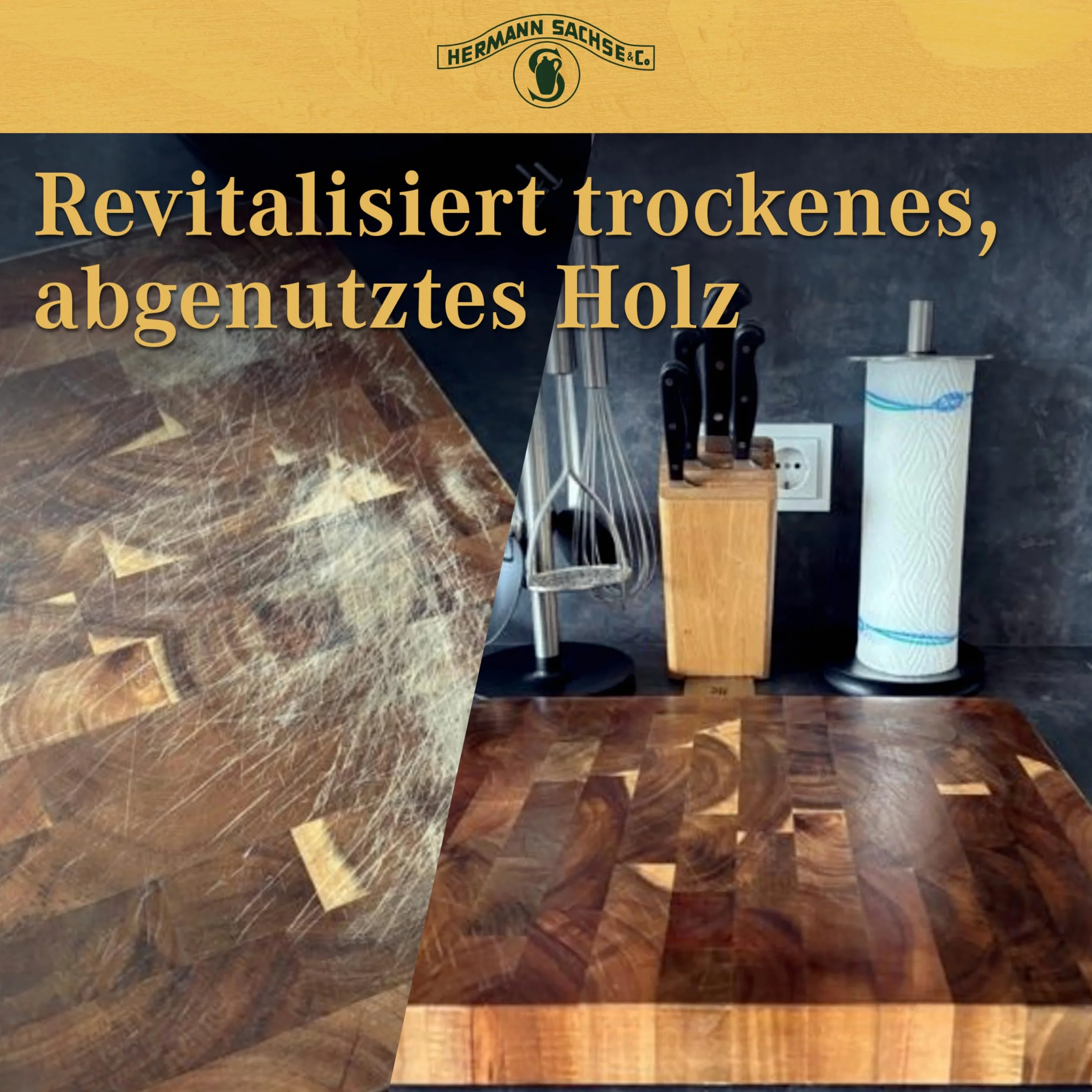 Hermann Sachse Calendula Pflegeöl - 250ml - Veganes farbloses Holzöl für Holzflächen - Holzpflegeöl für Küchenutensilien, Küchenmöbel - Made in Germany