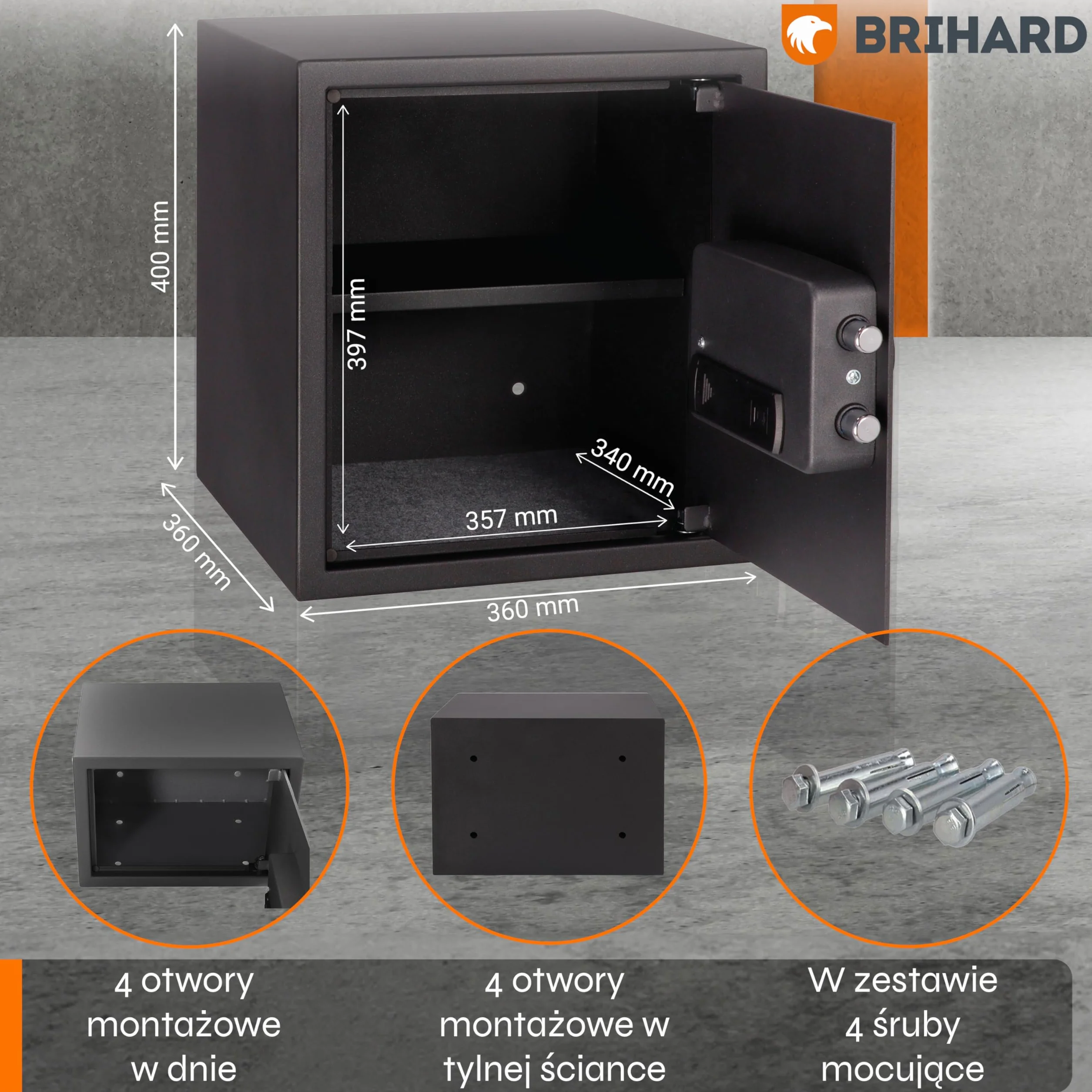 Business Sejf Elektroniczny 40x36x36cm z Ognioodporną Saszetką na Pieniądze, Duży Sejf 48L z Wyjmowaną Półką, Sejf Biurowy na Dokumenty A4, Pieniądze