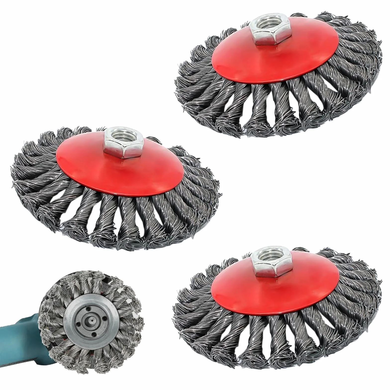 3 szczotki druciane do szlifierek kątowych: Ø 125 mm, szczotka tarczowa, szlifierka kątowa ze stali Flex, szczotka druciana, szczotka stalowa do akcesoriów do czyszczenia i prac szlifierskich