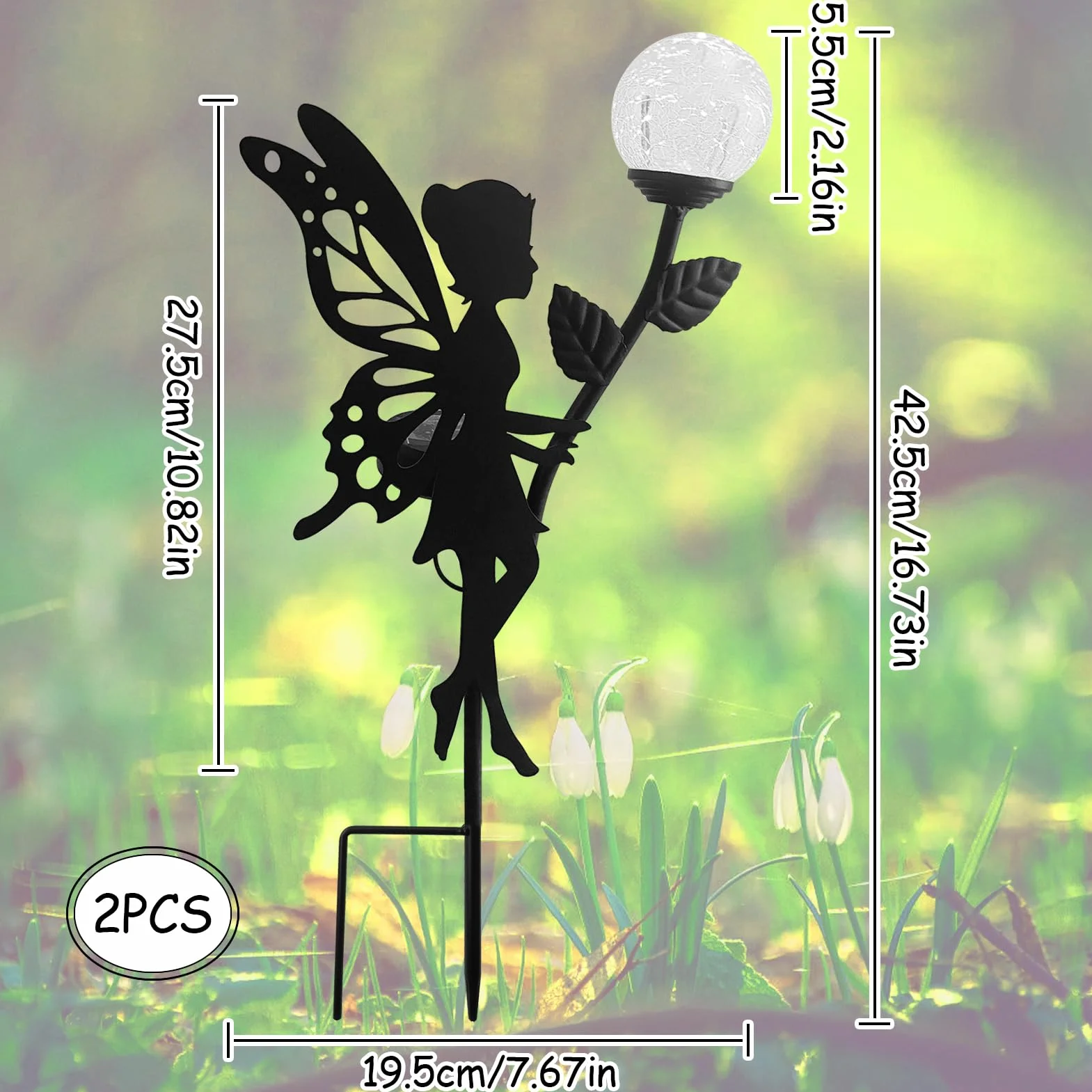 Zestaw 2 zewnętrznych lamp solarnych do ogrodu, do użytku na zewnątrz, wodoszczelne lampy ogrodowe, wróżka LED, szklana kula dekoracyjna trawnik