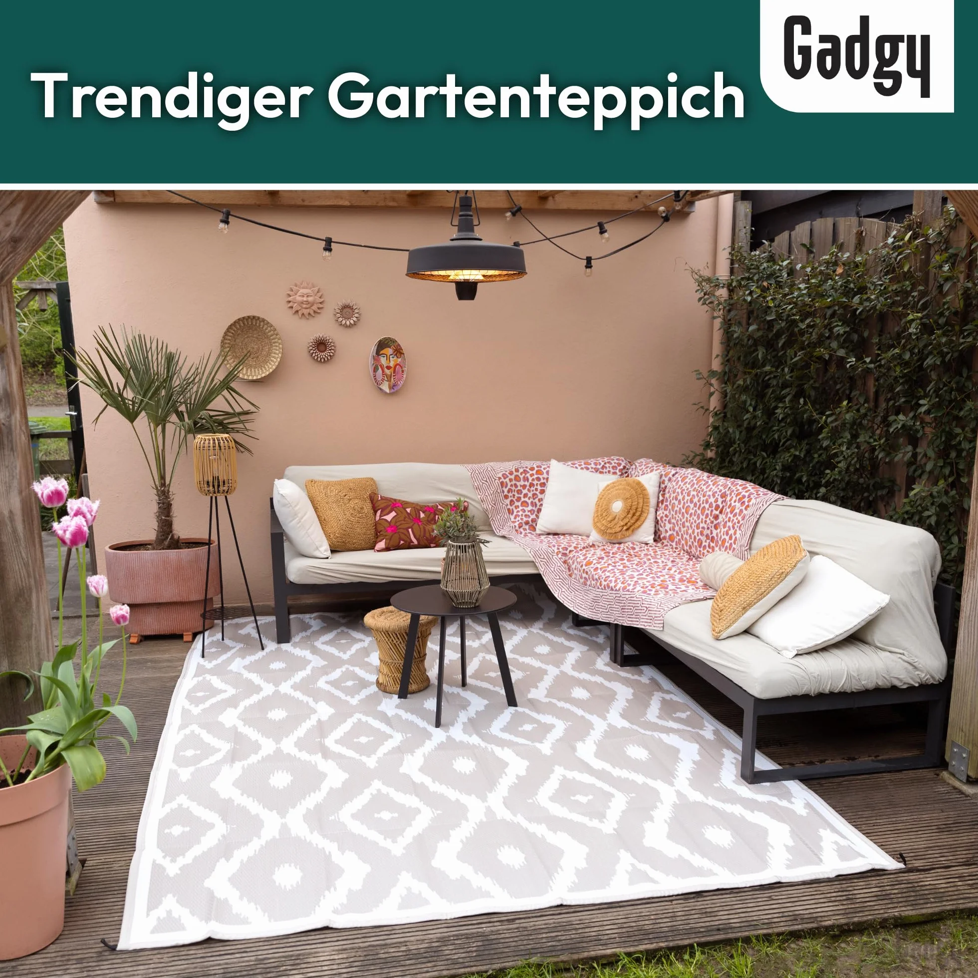 Checkered outdoor mat beige/white 200x300 cm