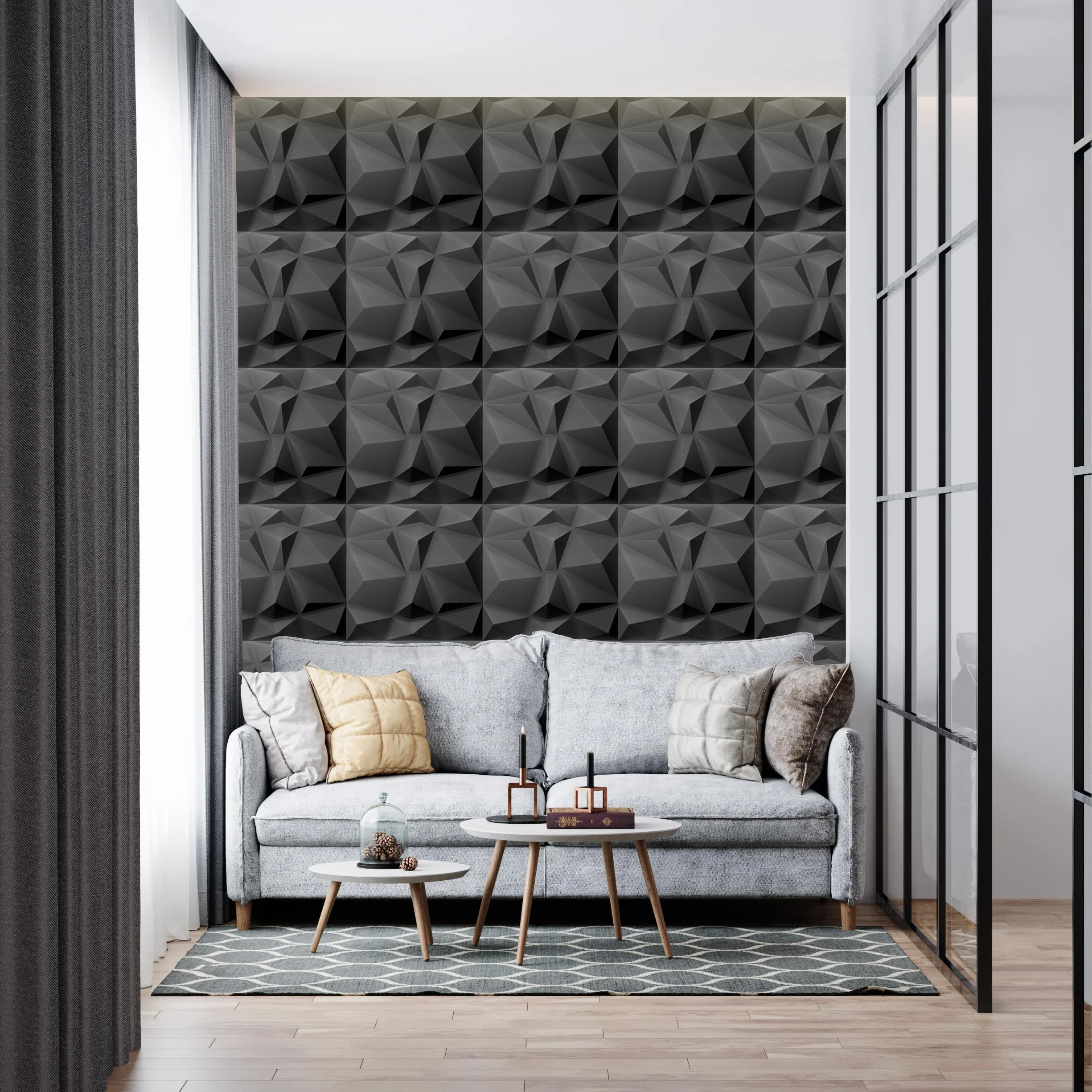 Panele ścienne 3D 50x50 cm EPS czarne 12 m² 48 sztuk wzór rombowy