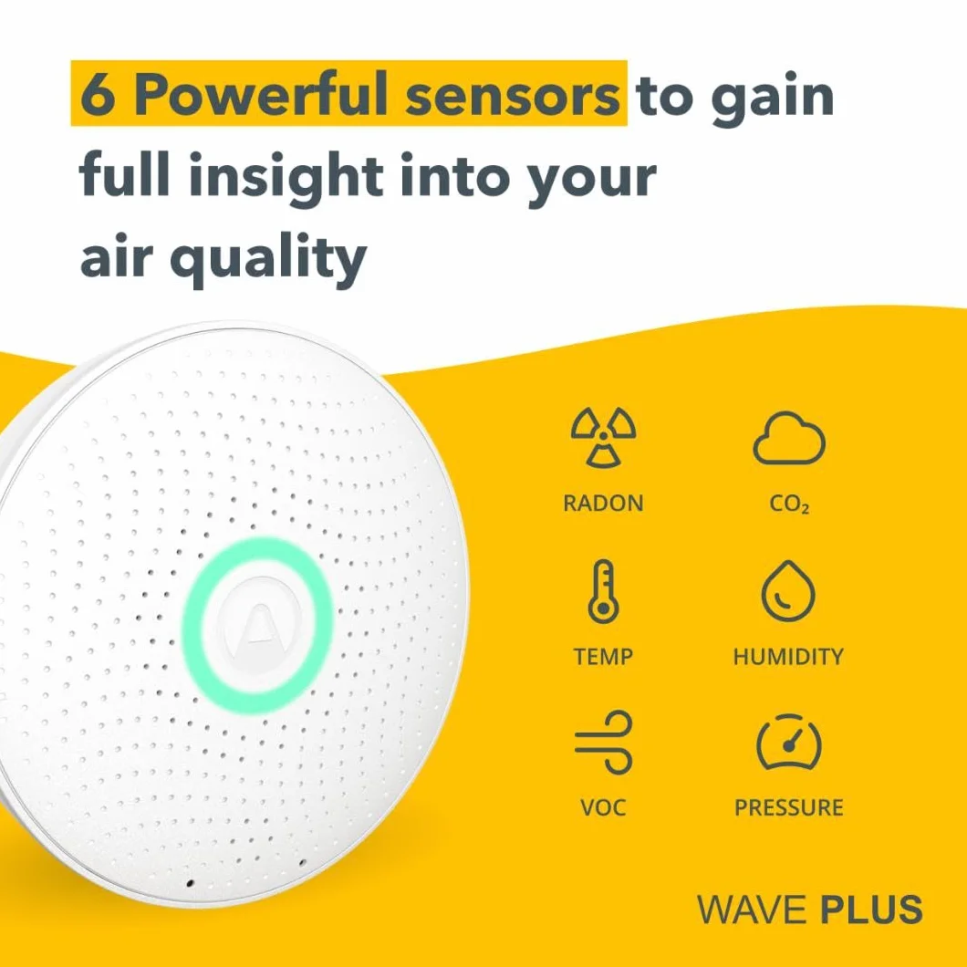 Airthings 2930 Wave Plus Inteligentny Detektor Temperatury do Radonu, Biały, Średnica 12 cm