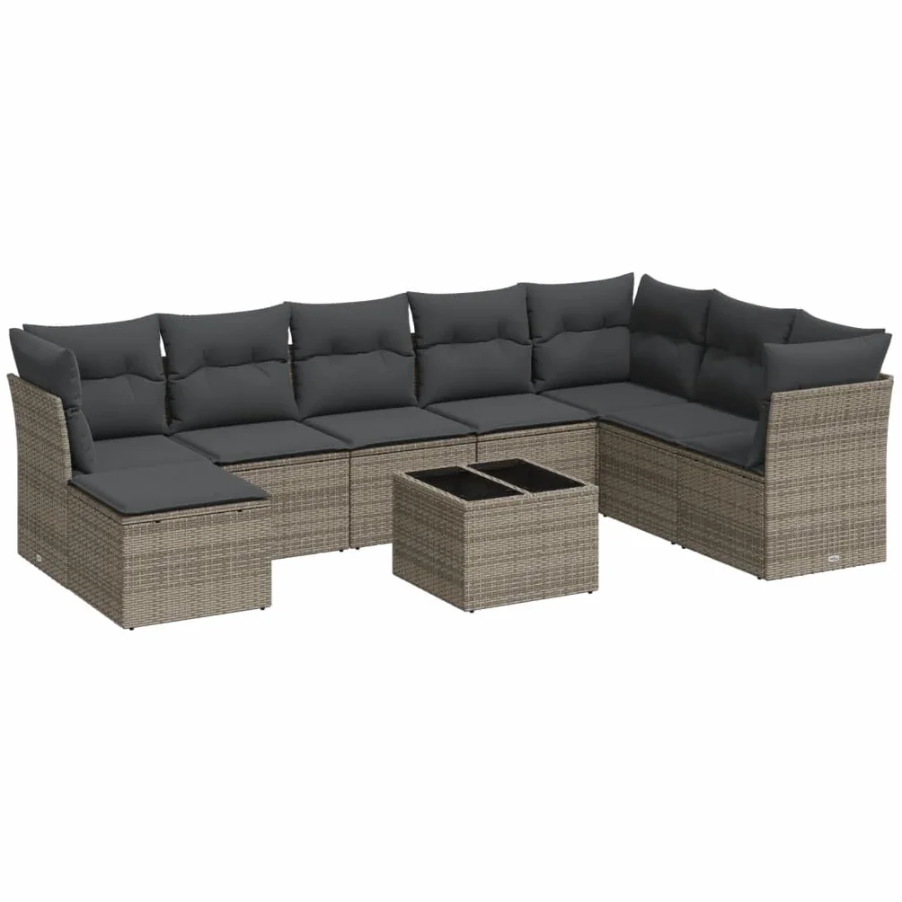 Zestaw wypoczynkowy ogrodowy rattan sofa narożna szary 9-częściowy