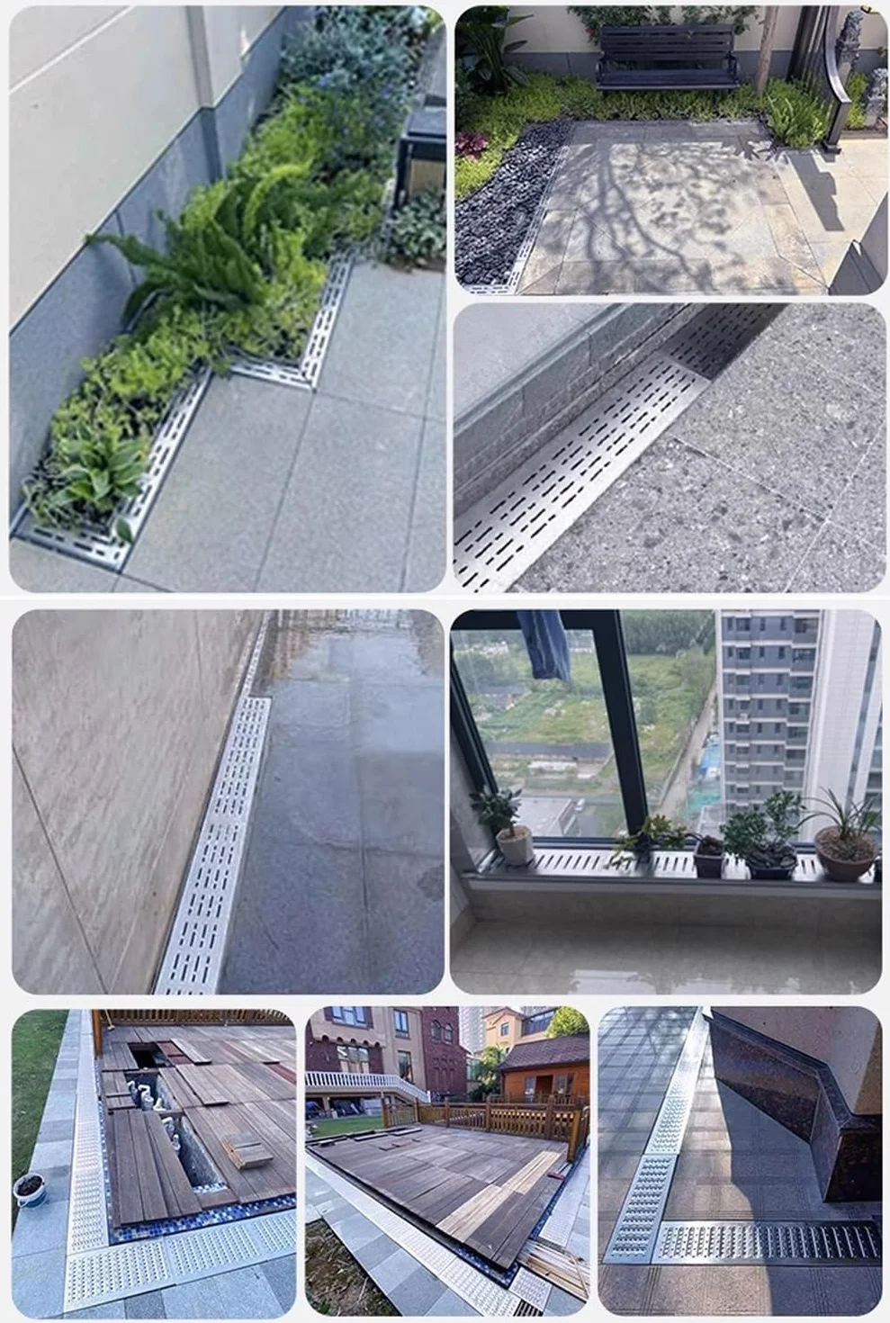 Zewnętrzna rynna dachowa z rusztem ze stali nierdzewnej, ruszt rynnowy odwadniający, sitko rynnowe, liniowy odpływ rynnowy na podwórko/taras (2 sztuki)