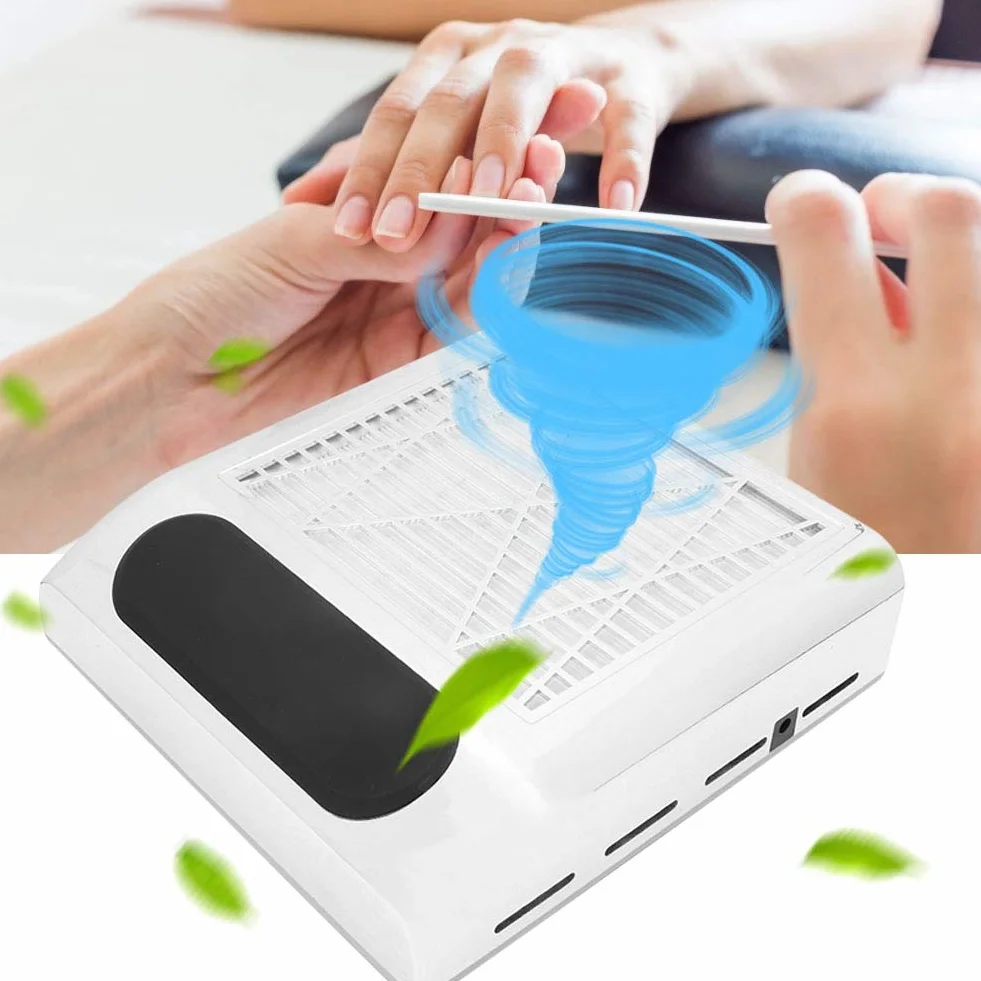 Nail Vacuum Cleaner 80W Nail Dust Collector Strong Suction Nail Art Vacuum Cleaner Manicure Tool, Nail Vacuum Fan Dust Collector for Acrylic Gel Poly Nails Polishing Filing(Silver-EU)