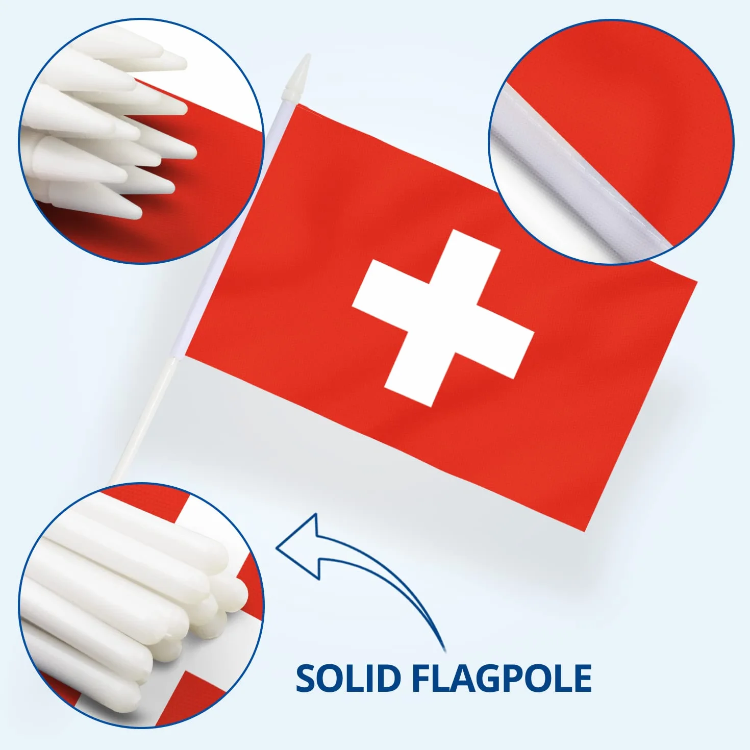 Anley Switzerland Mini Flag 12 Pack 5x8 cali małe flagi szwajcarskie na patyku odporne na blaknięcie