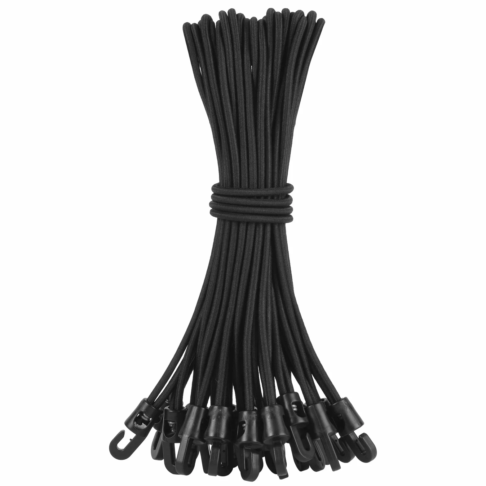 18 szt. sznurków bungee z haczykami, 25 cm, czarne, gumowe napinacze z haczykami, do lin kempingowych, plandeki, namiotów, markiz (czarne)