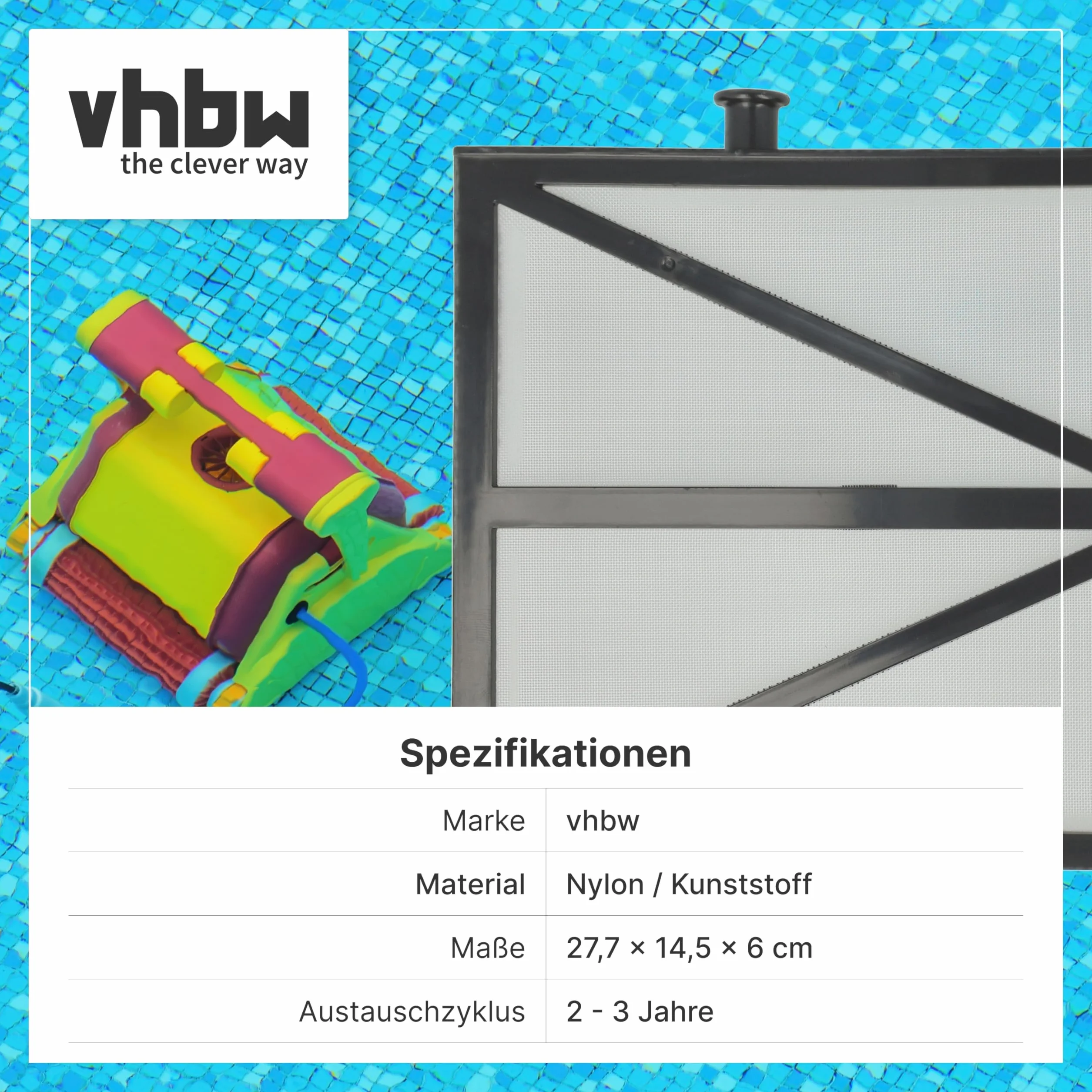 vhbw 4 filtry kompatybilne z Dolphin Thunder 30, Triton odkurzacz, środek do czyszczenia basenu, wkładki, 27,2 x 13,1 x 1,3 cm