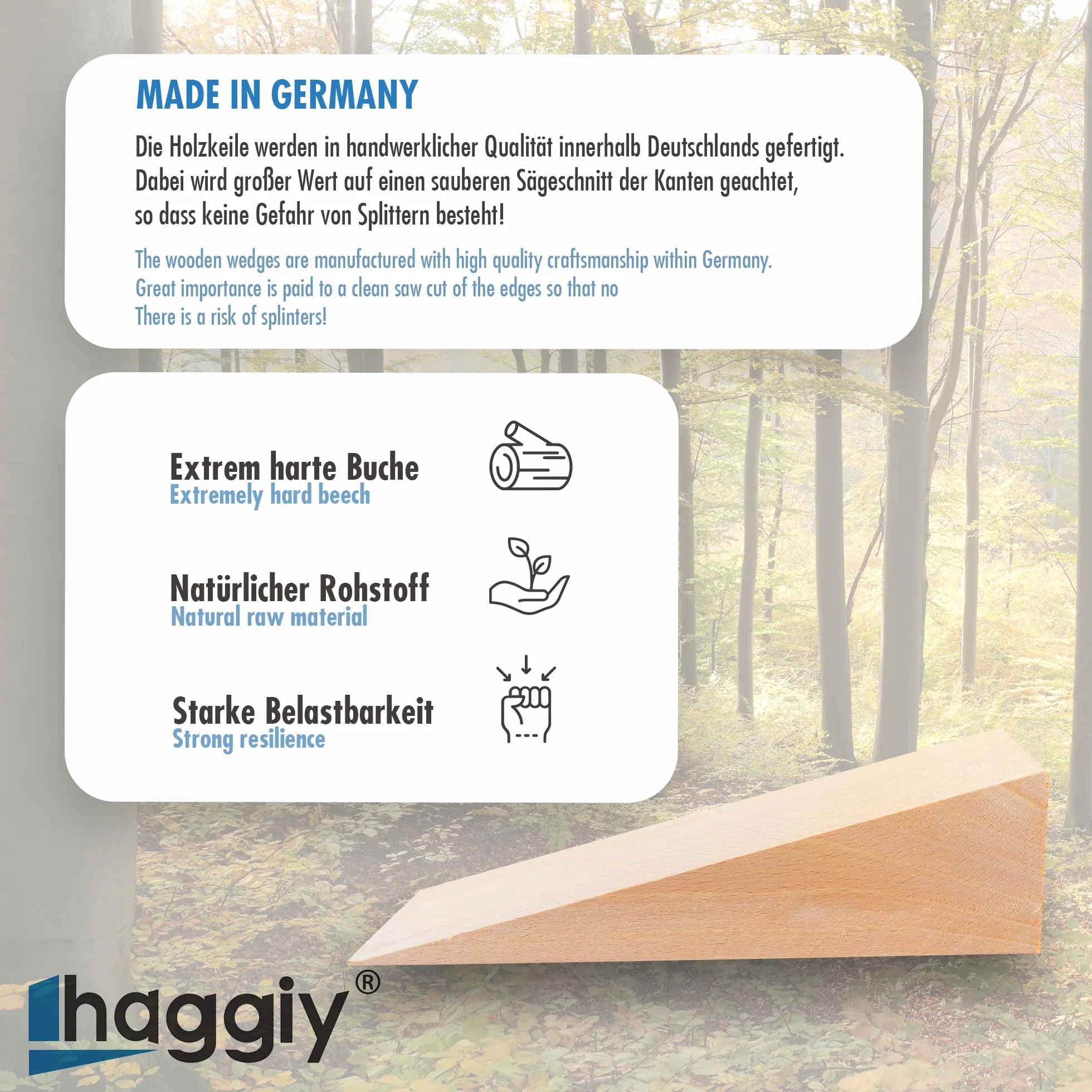 haggiy Kliny z twardego drewna – kliny z naturalnego buku (dł. x szer. x wys.) 70 x 25 x 15 mm (10 szt.)