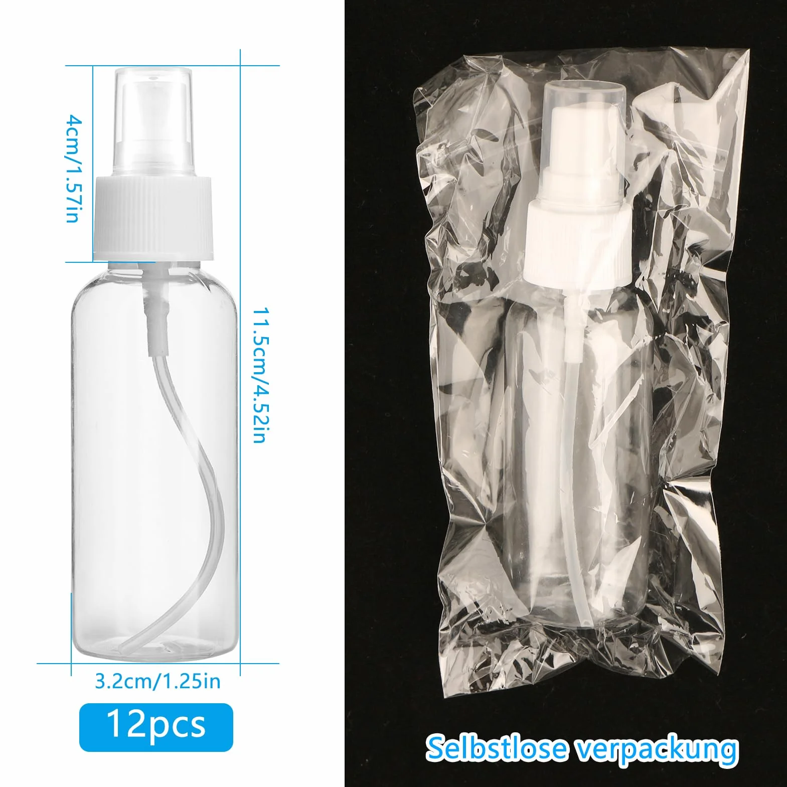12 sztuk butelek z rozpylaczem, małe, 50 ml, puste butelki z rozpylaczem do perfum, rozpylacz, przezroczyste, tworzywo sztuczne, rozpylacz do płynnych kosmetyków, wody, alkoholu, 12 sztuk