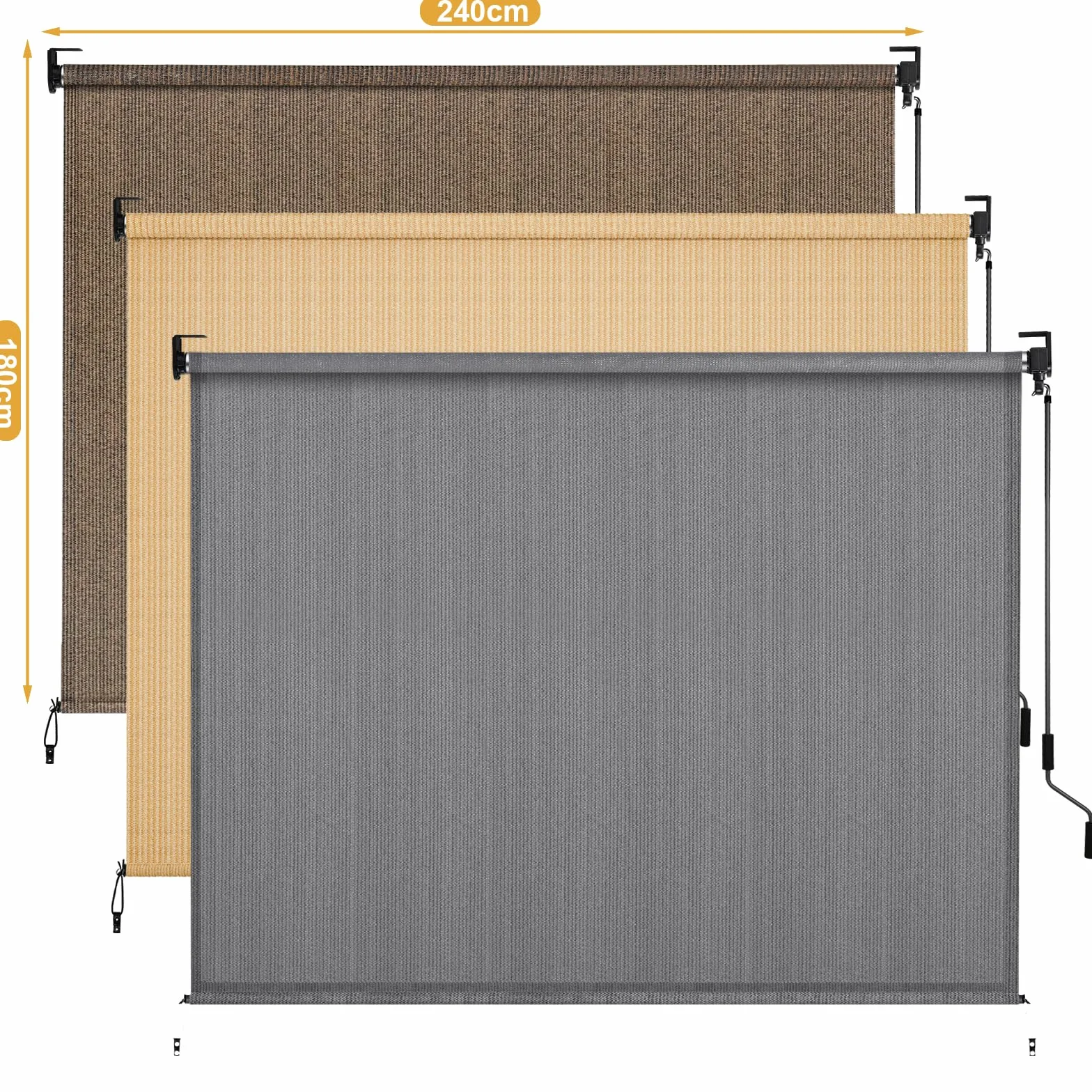 LIFERUN Markiza pionowa, 240 x 180 cm, markiza pionowa, tkanina zacieniająca HDPE do pergoli tarasowej, markiza balkonowa, rura aluminiowa z bezprzewodową korbą, na balkon, taras, do ogrodu, khaki, 1