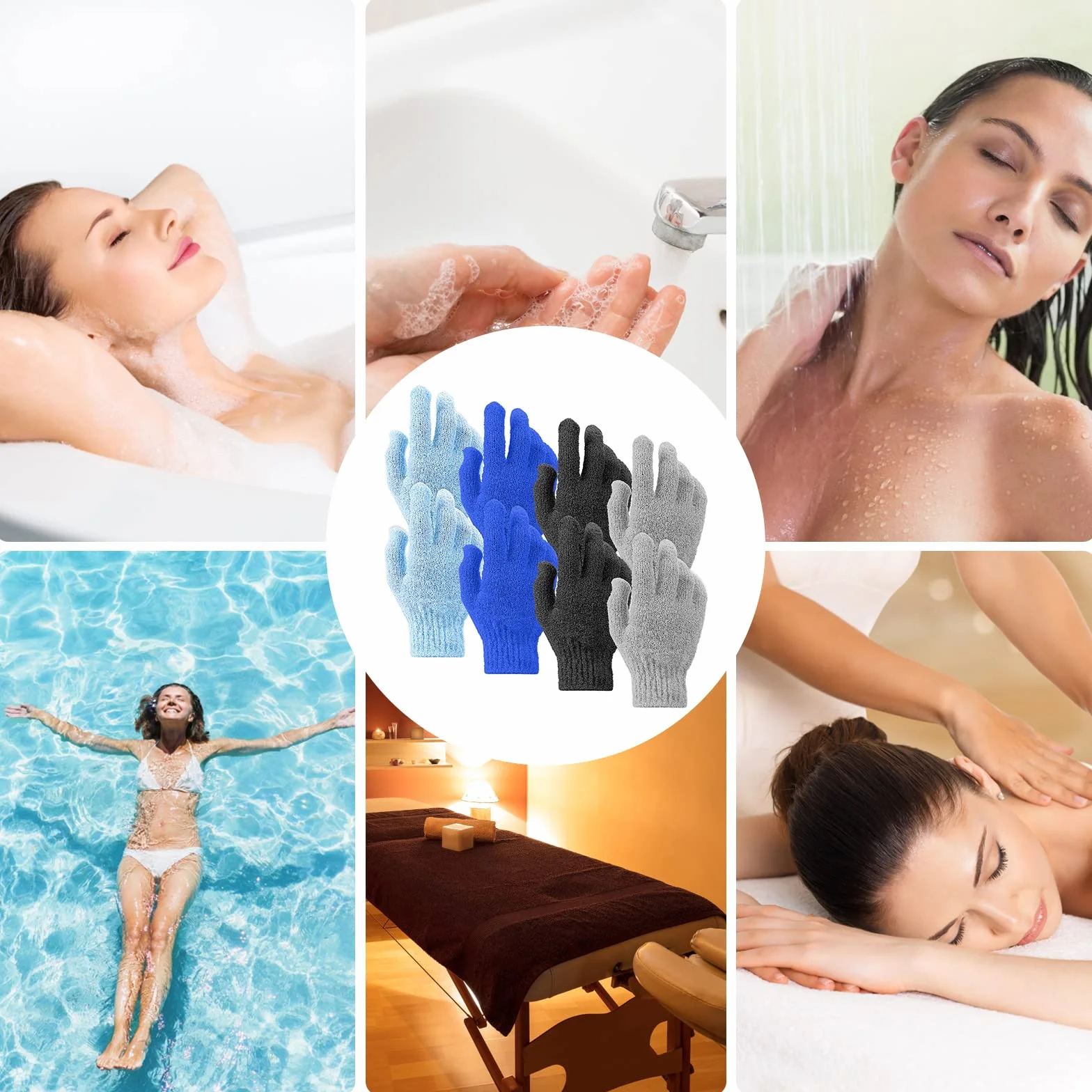 Sibba Rękawice złuszczające, bambusowe, do peelingu, do ciała, złuszczające, do prysznica, spa, masażu i usuwania martwych komórek naskórka, luffa, 8 szt.