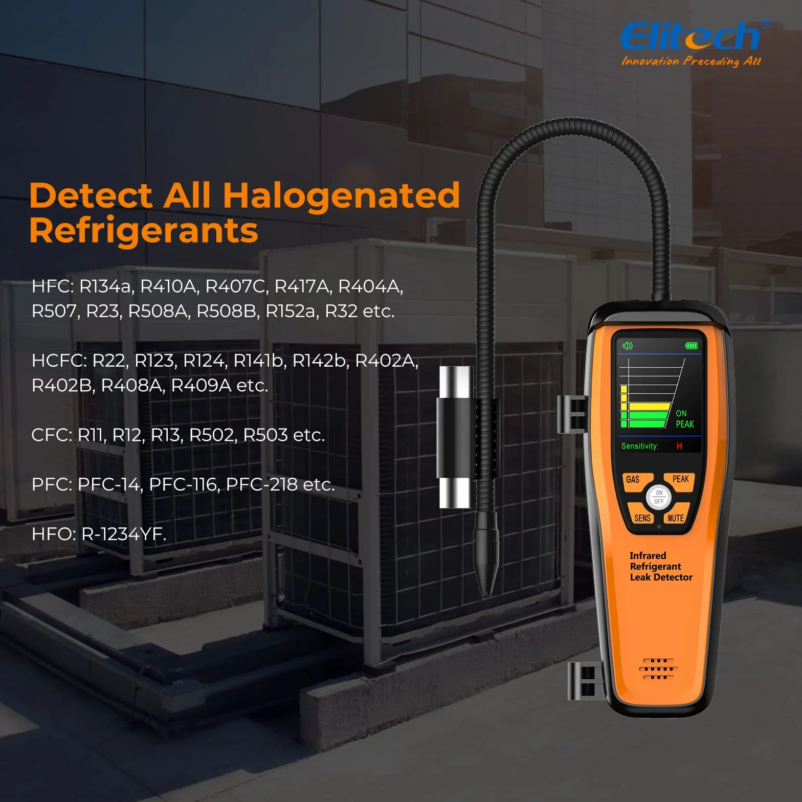 Elitech Detektor wycieków na podczerwień, ILD-300 Pro, R134a/R1234yf, wykrywacz wycieków HVAC, do lodówek, klimatyzacji, przemysłu motoryzacyjnego, pomp ciepła, czujnik żywotności 10 lat
