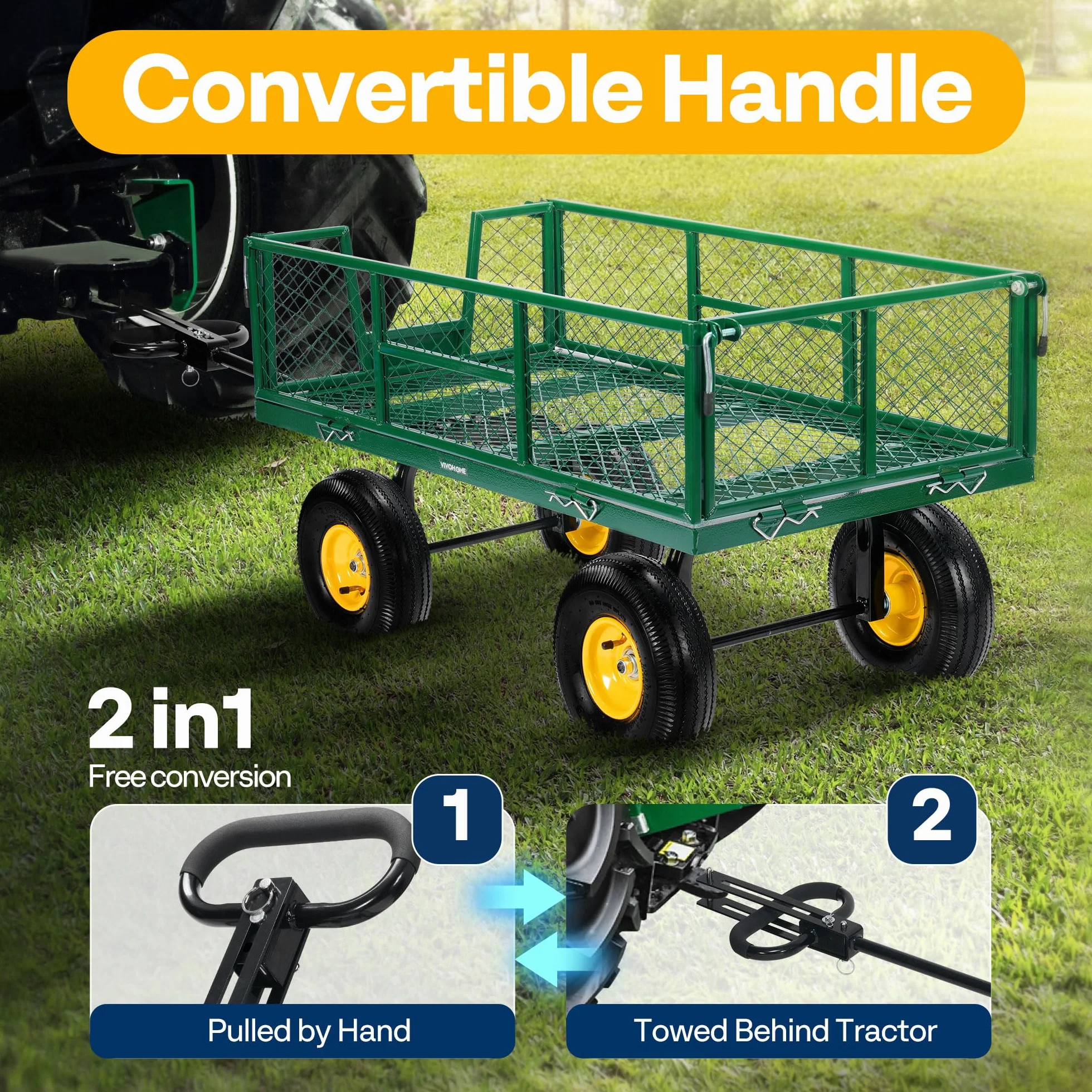 VIVOHOME Wózek ogrodowy stalowy 408 kg 25 cm opona zielony do ATV traktora