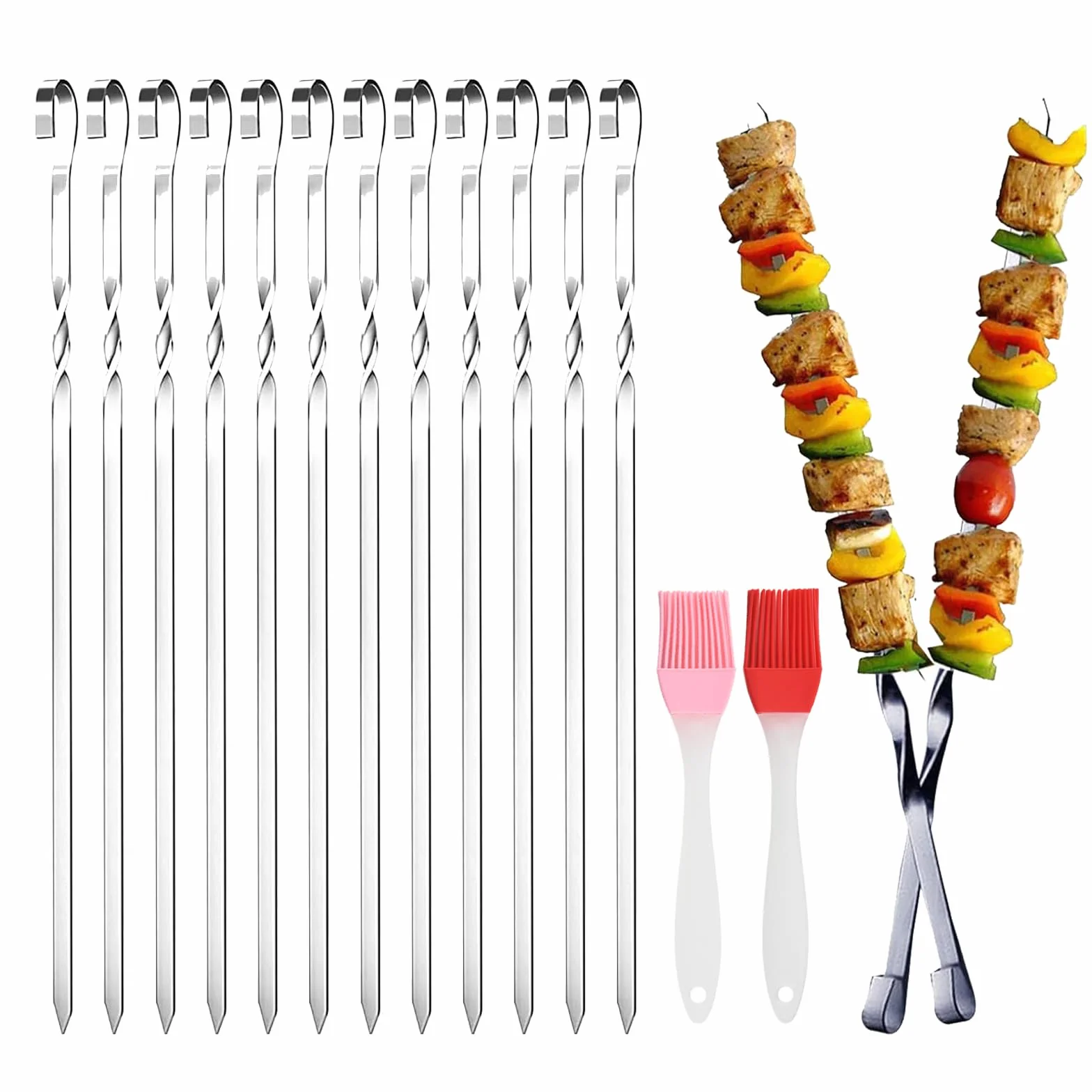Szpikulce do grillowania Generic, 20 sztuk, 30 cm, ze stali nierdzewnej, srebrne, wielokrotnego użytku