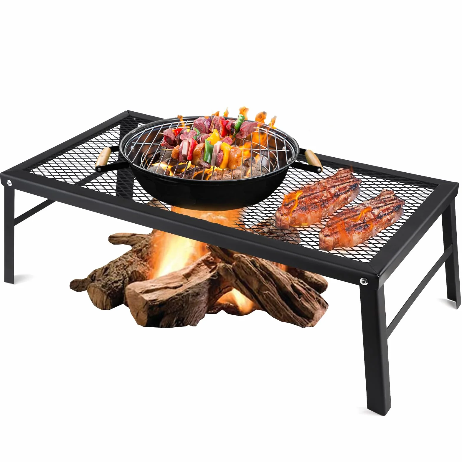 DBREAKS Składany grill na ognisko 55 x 30 x 20 cm czarny