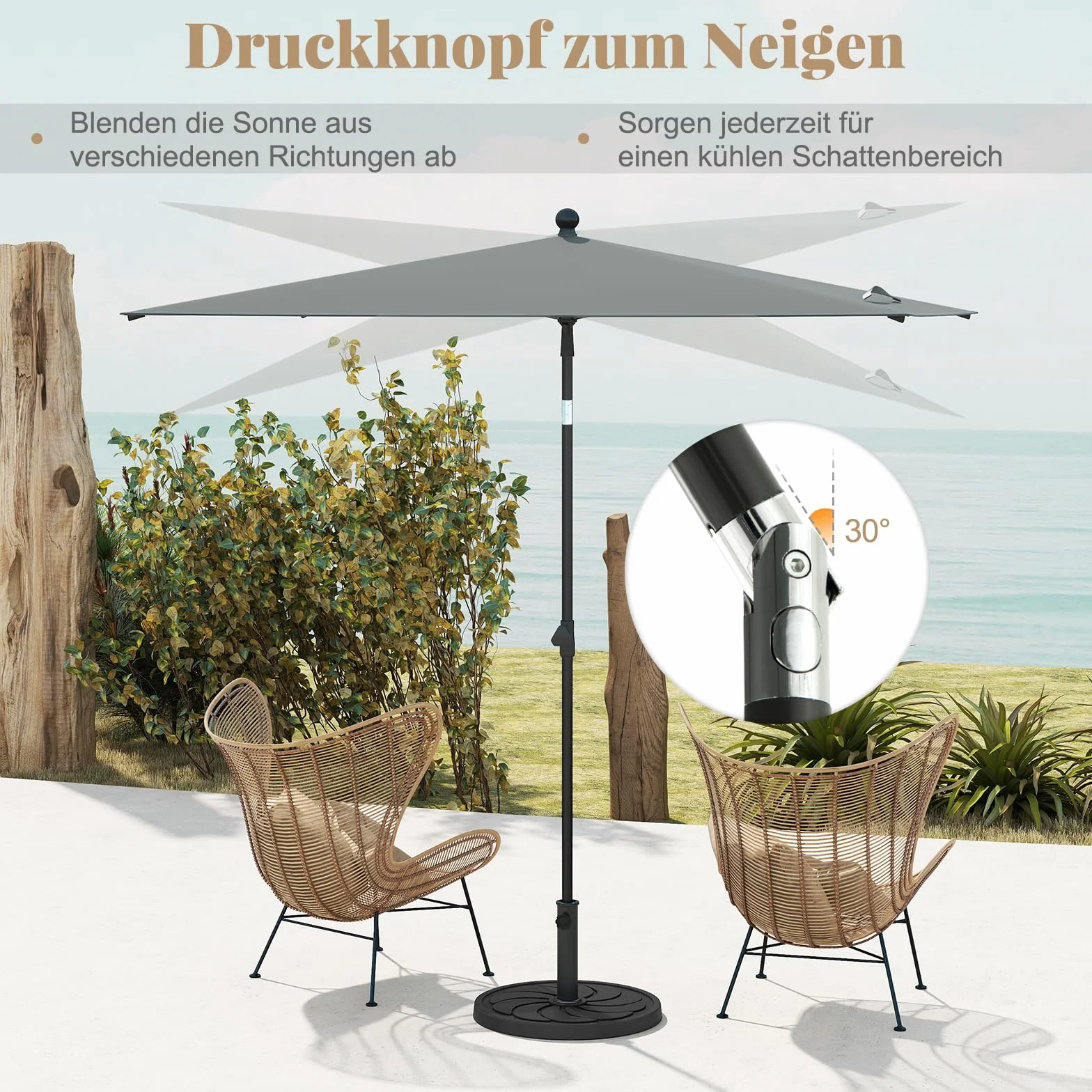 COSTWAY Parasol przeciwsłoneczny prostokątny 210 x 140 cm składany z obu stron 30°