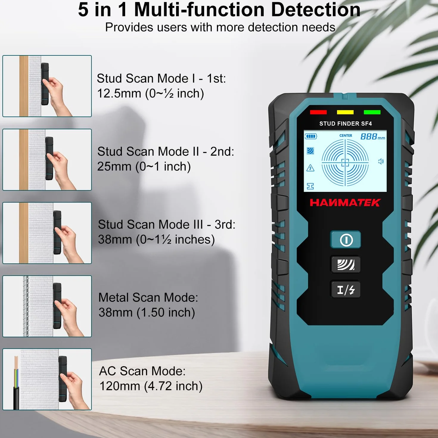 HANMATEK Stud Finder Skaner Ścienny 5 w 1 Lokalizator Metalu Śrub Gipsu z Wyświetlaczem LCD HD
